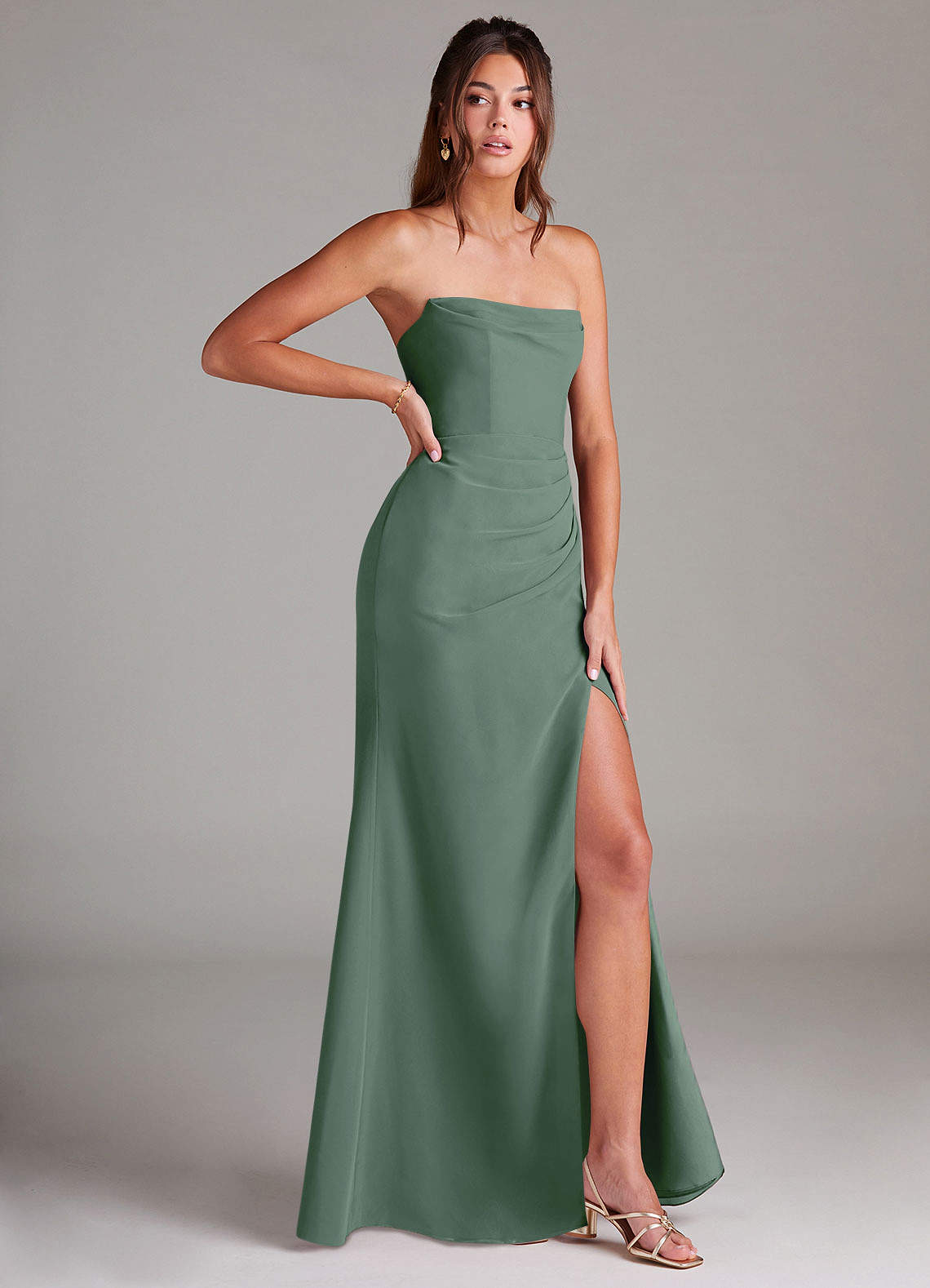 Azazie Leonis Bridesmaid Dresses Eucalyptus Sheath Strapless Chiffon Convertible Dress image7