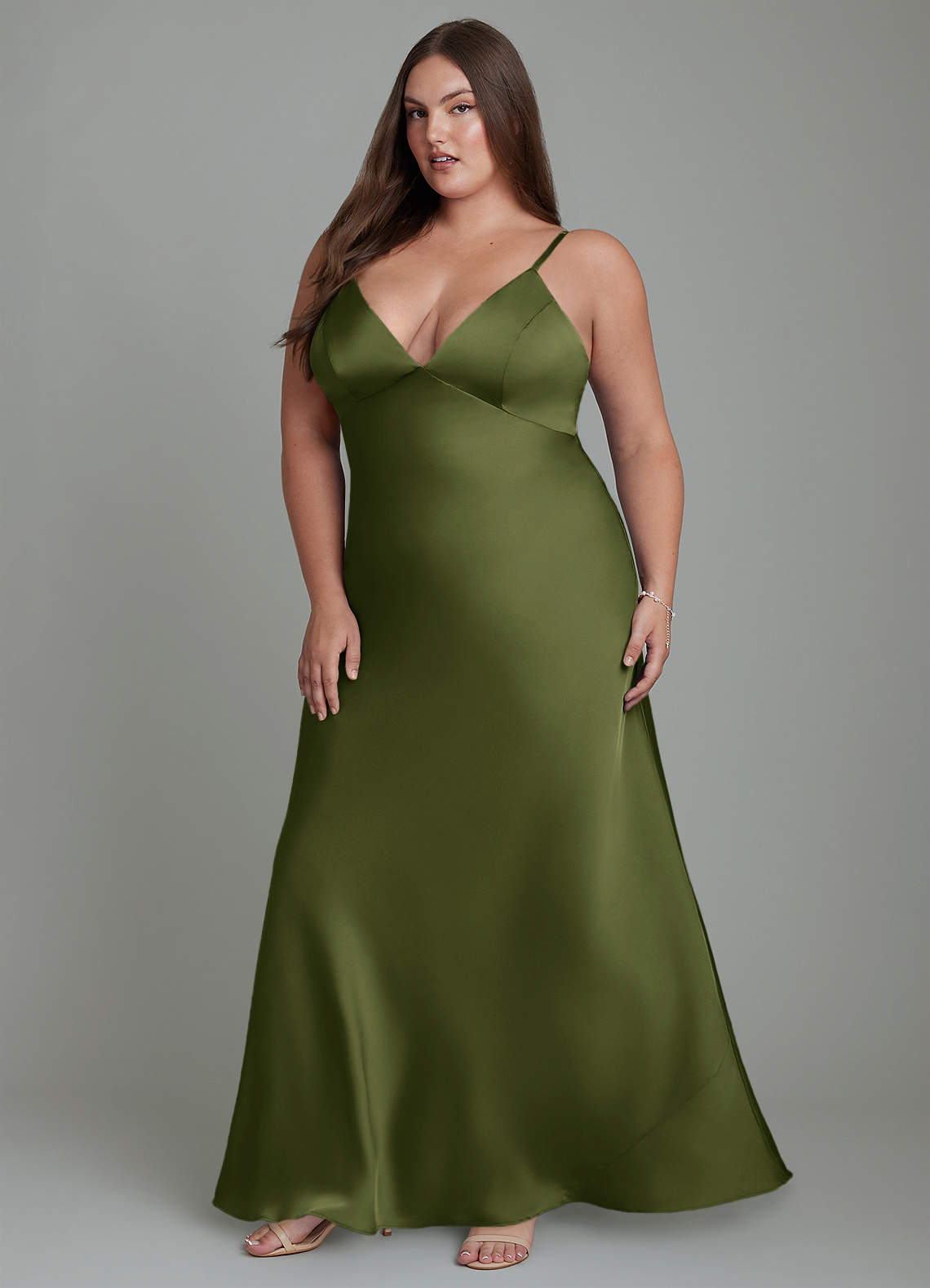 Azazie Stefania Bridesmaid Dresses Olive A-Line Stretch Satin Dress image11