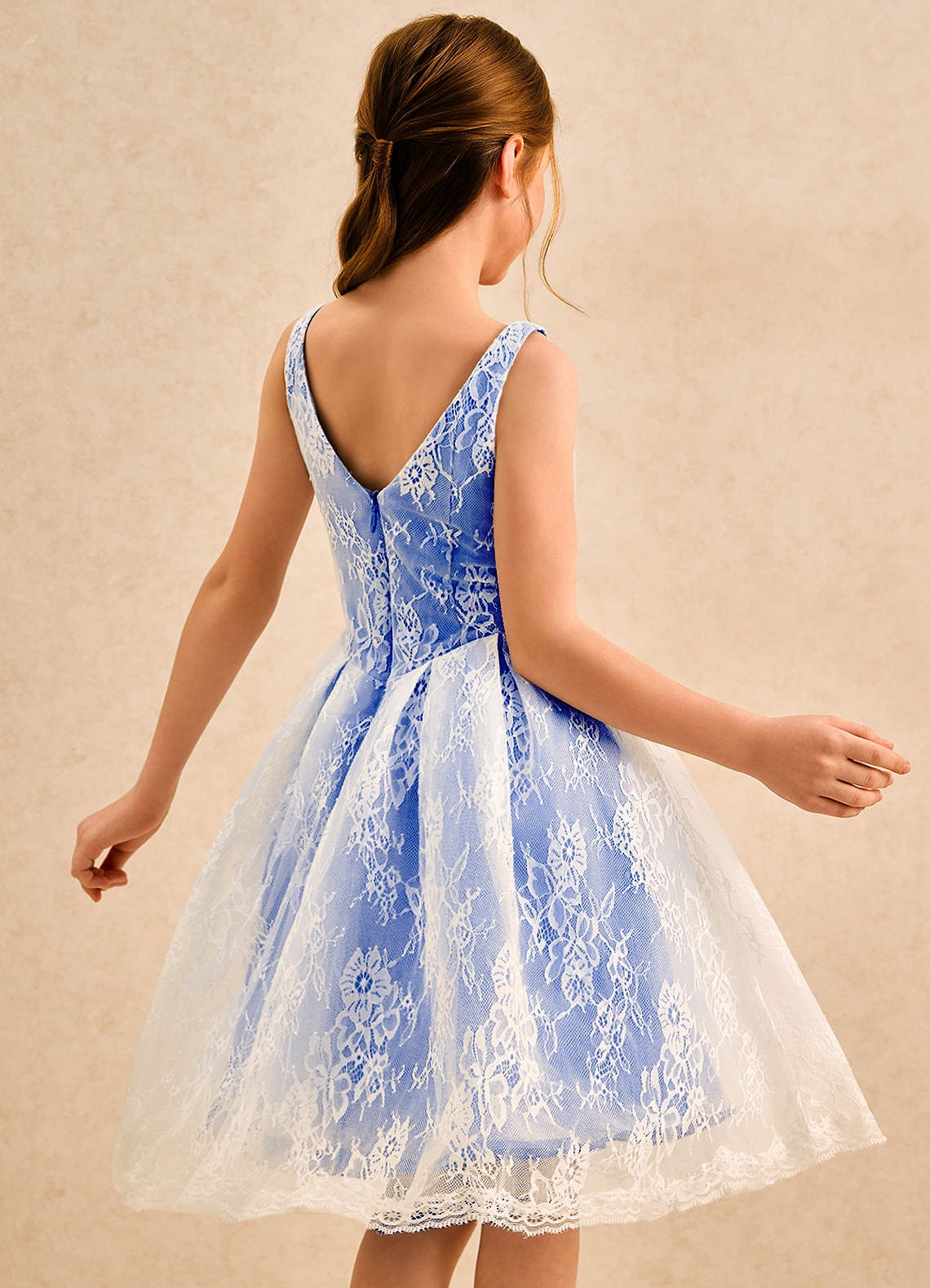 Azazie Cubbie Girls Formal Robe Demoiselle D'honneur Fillette Robe Trapèze en Dentelle Bleu Roi image1