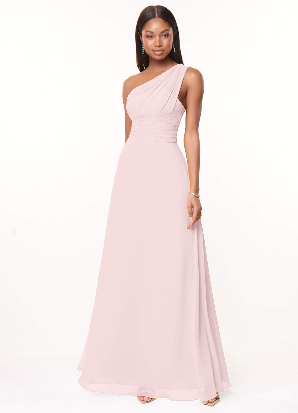 Azazie Ashley Abiti da Damigella Abito A-Line in Chiffon Increspato Rosa Rossore image1