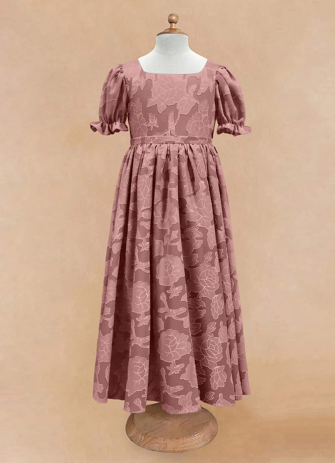 Azazie Joss Flower Girl Dresses Dusty Rose A-Line with Sleeves Floral Burnout Dress image3