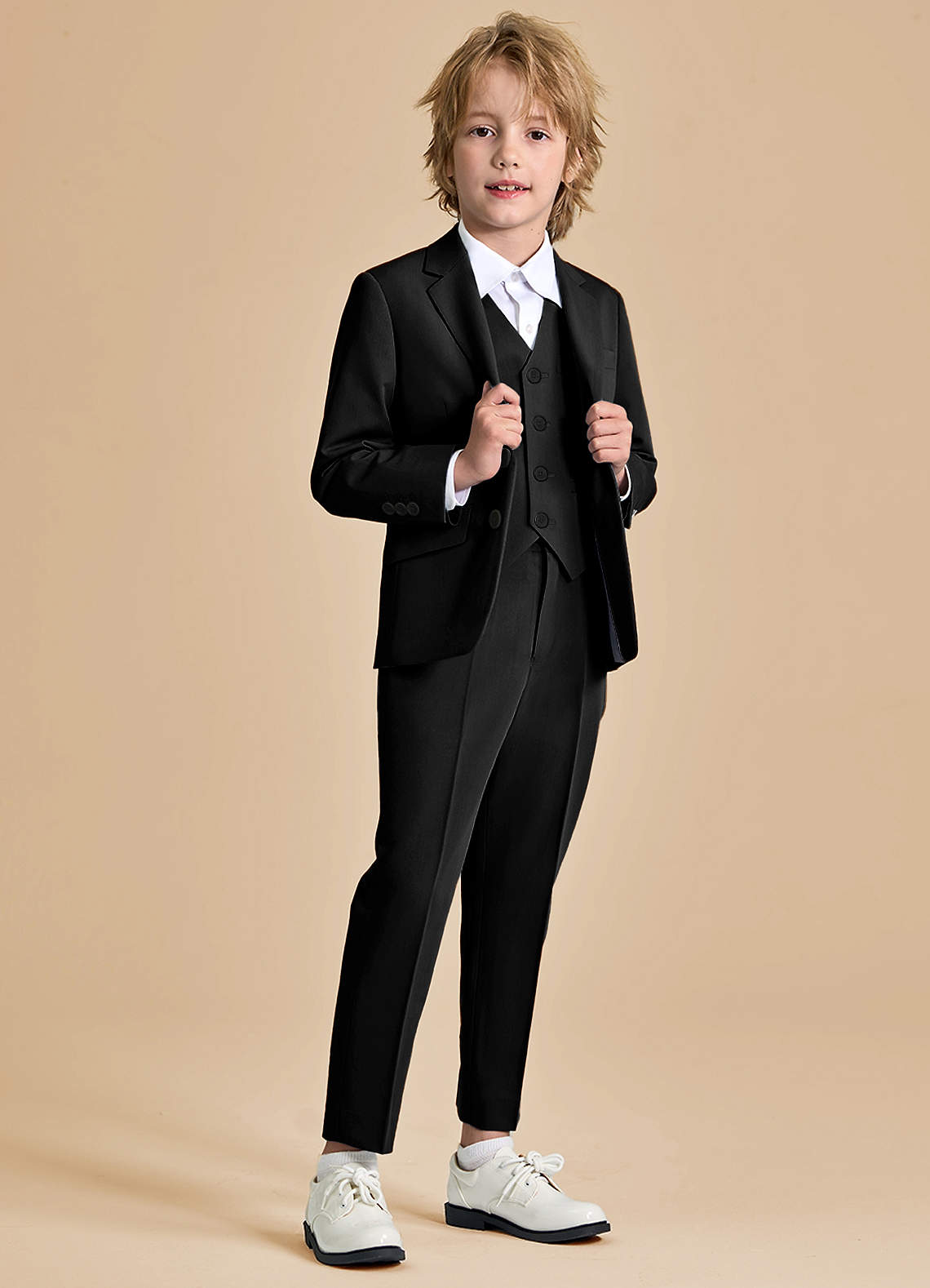 front Oliver Niños Negro Traje de 3 piezas
