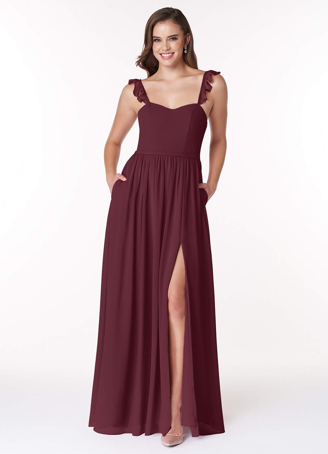 Azazie Metz Bridesmaid Dresses Cabernet A-Line Sweetheart Ruched Chiffon Dress image1