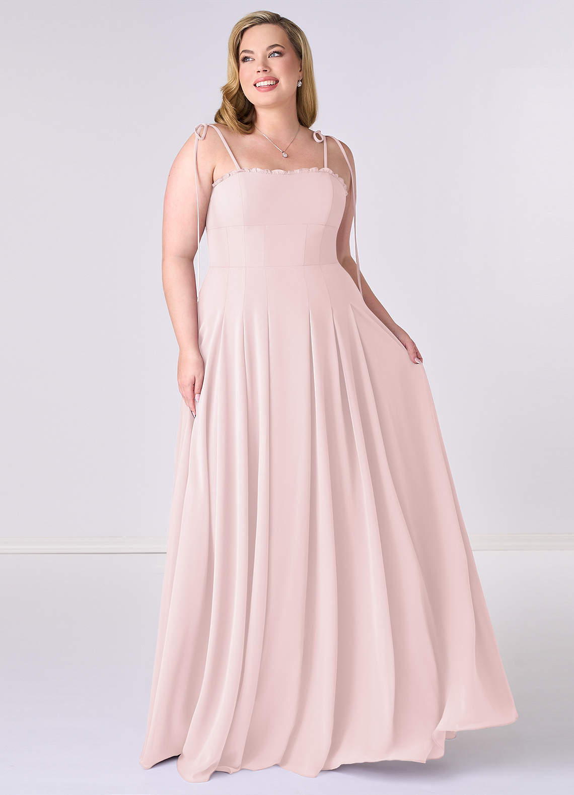 A-line Floor-Length Chiffon Pleated Dress Blushing Pink