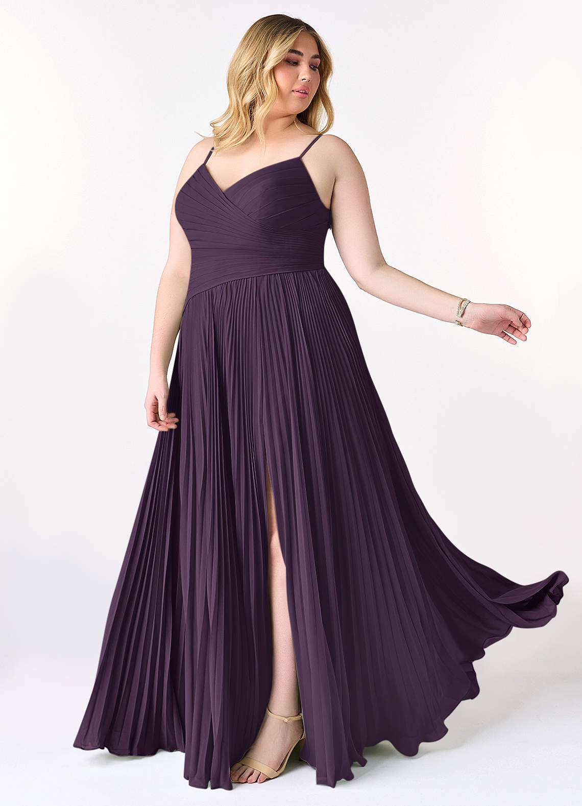 Azazie Vini Bridesmaid Dresses Plum A-Line V-Neck Pleated Chiffon Dress image9
