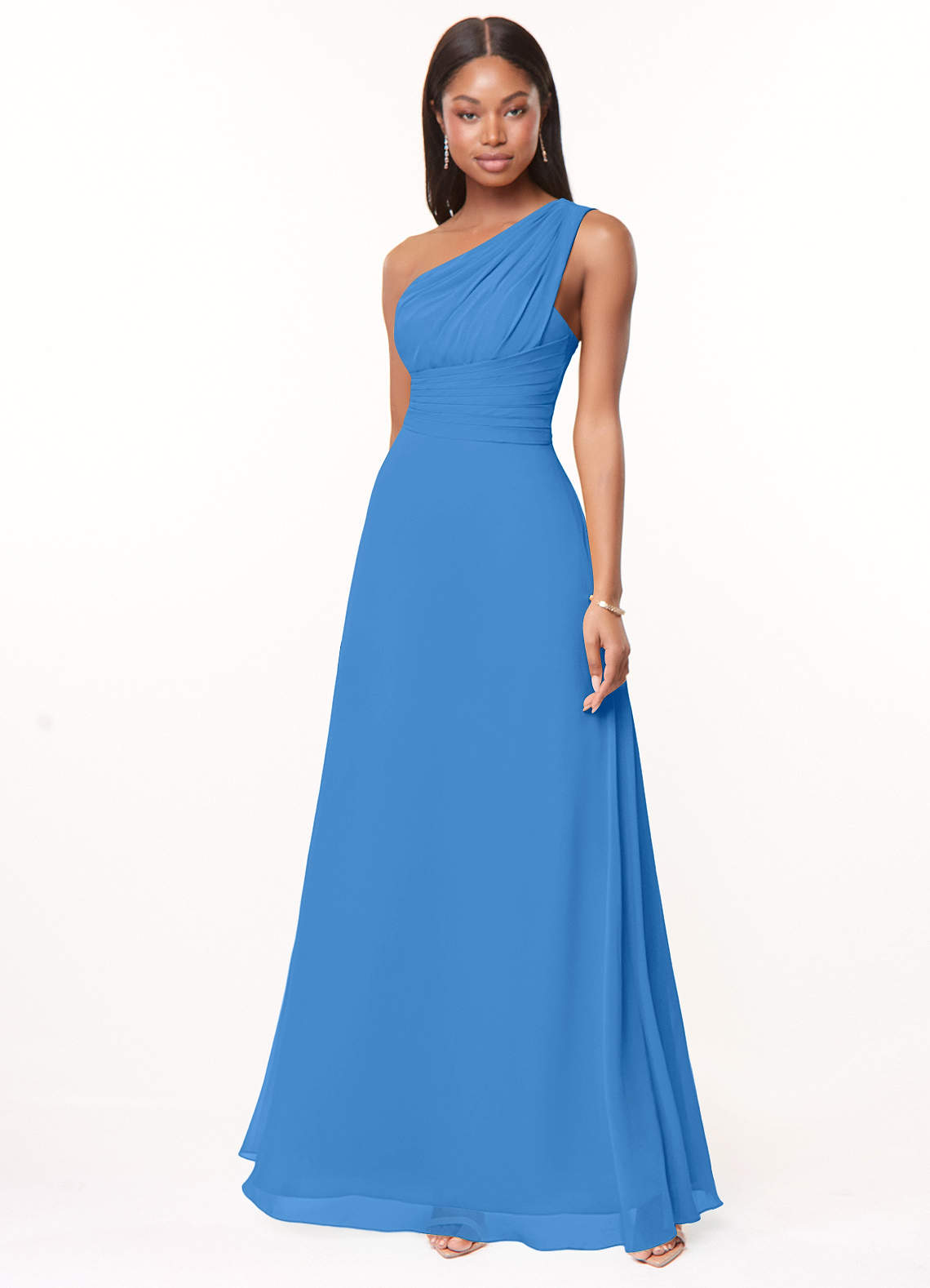 Azazie Ashley Bridesmaid Dresses Blue Jay A-Line Ruched Chiffon Dress image1