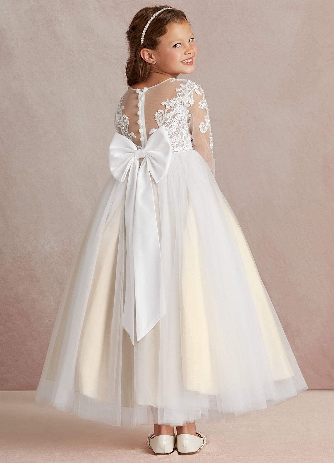 Azazie Elodie Ivory Champagne Ball-Gown Lace Dress | Azazie