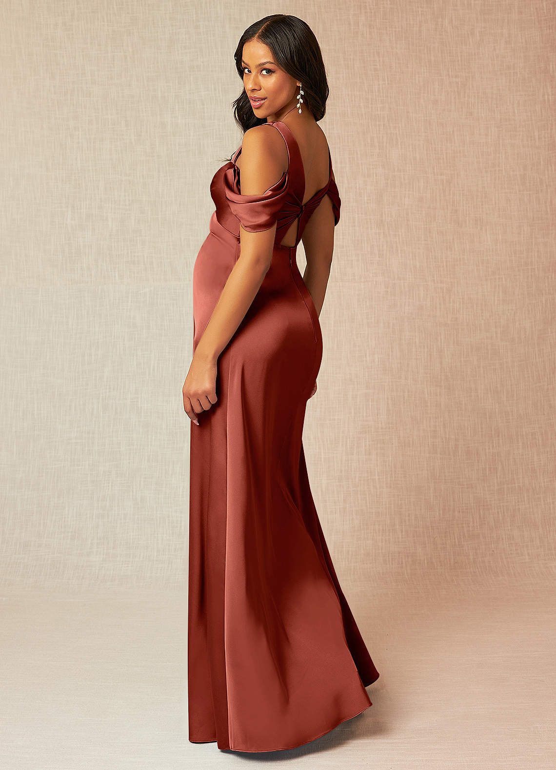 Azazie Rhea Stretch Satin Dress Maternity Bridesmaid Dresses in Terracotta Azazie CA