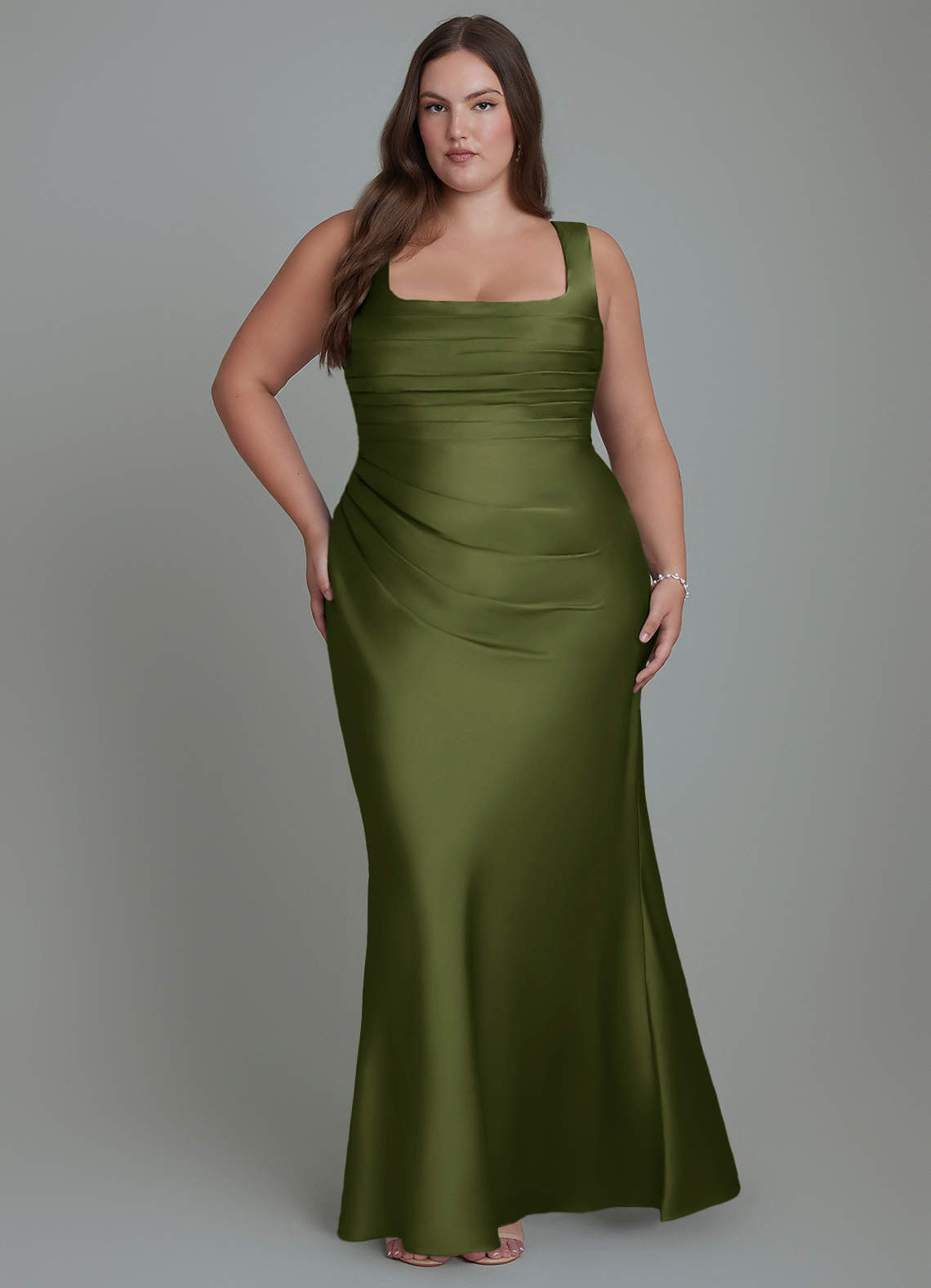 Azazie Agustina Bridesmaid Dresses Olive Mermaid Corset Stretch Satin Dress image6