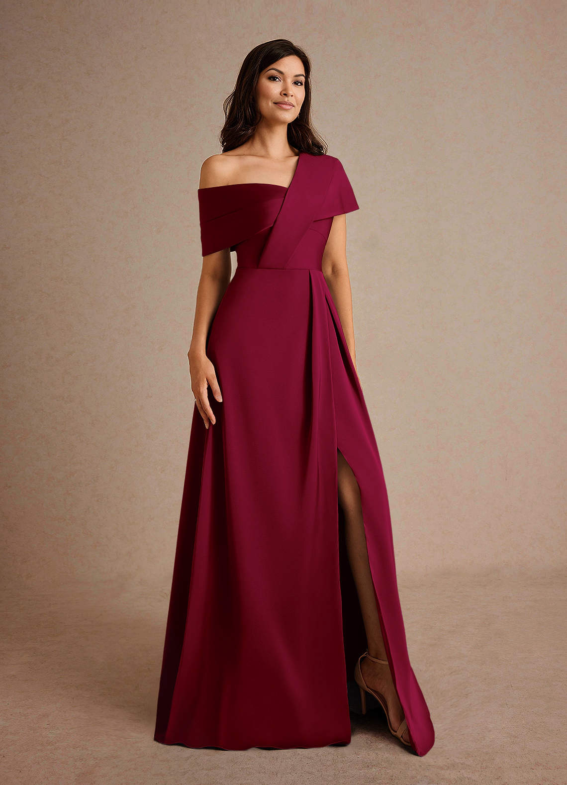 Azazie Milton Mother of the Bride Dresses Burgundy A-Line Pleated Stretch Satin Dress image7