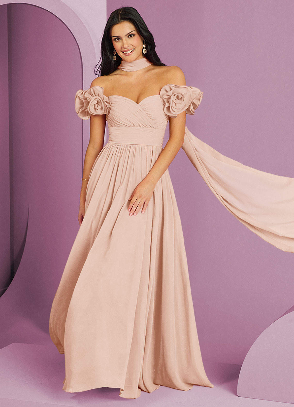 Barbie ♥ Azazie Bridesmaid Dresses English Rose A-Line Off the Shoulder Chiffon Convertible Dress image1