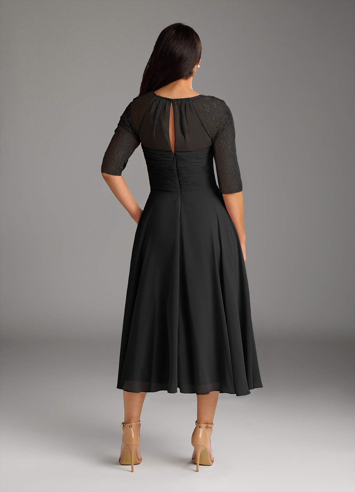 formal black tea length dress Retro Short Black Lace Formal Evening Dress Size 24W / Black main image 0