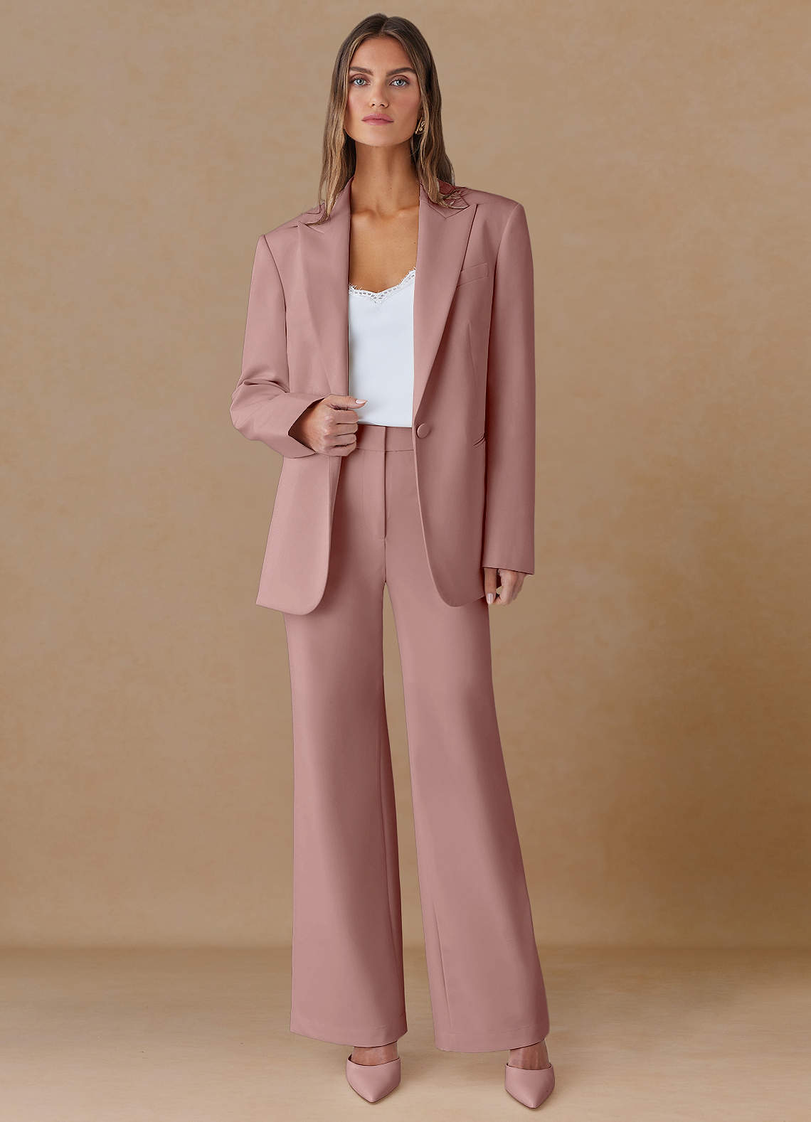 front Marina Rosa Polvorienta Pantalones rectos de tejido refinado