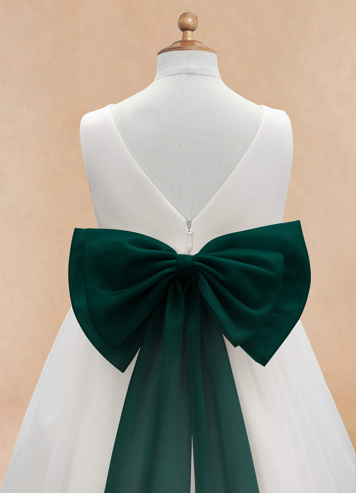 Azazie Kavi Flower Girl Dresses Ivory Pine A-Line Bow Matte Satin Dress image9
