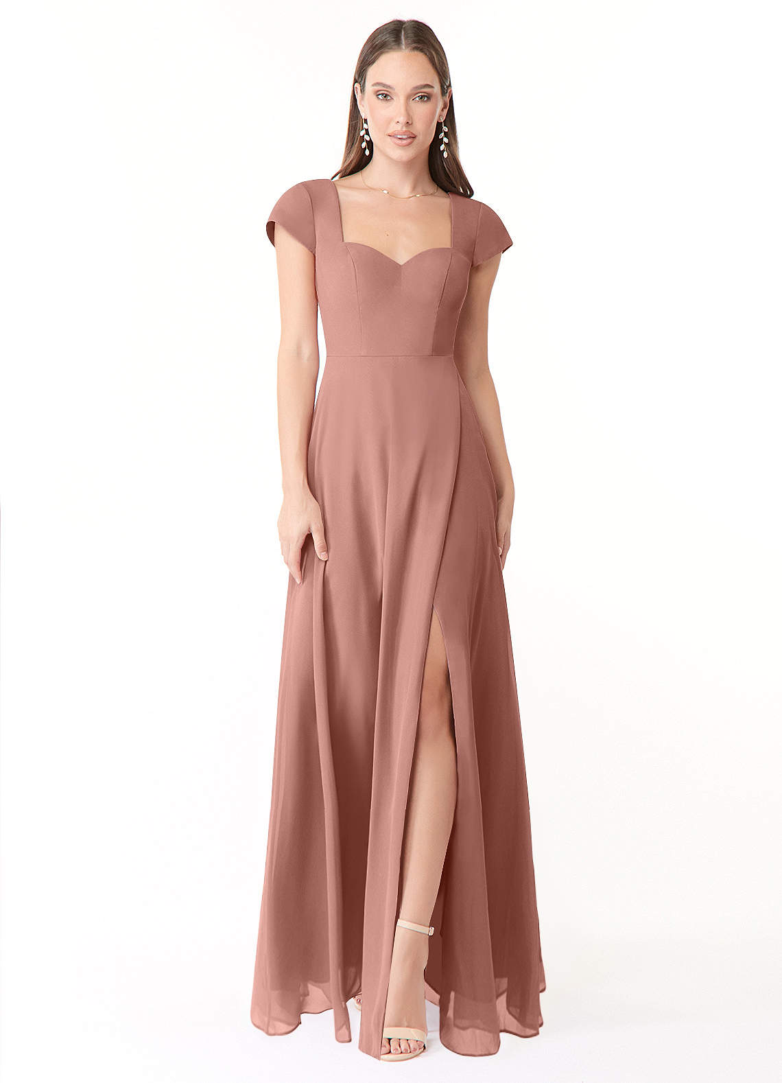 Azazie Hainsly Abiti da Damigella Abito A-Line in Chiffon Scollo a Cuore Cedro Rosa image1