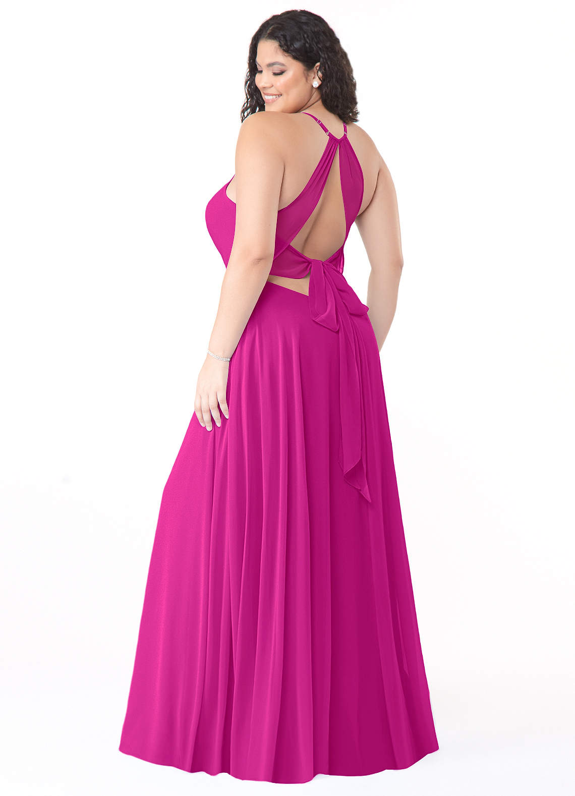 Azazie Evalleen Robes de demoiselle d'honneur Robe Trapèze en Mousseline de soie Plissée Fuchsia image7