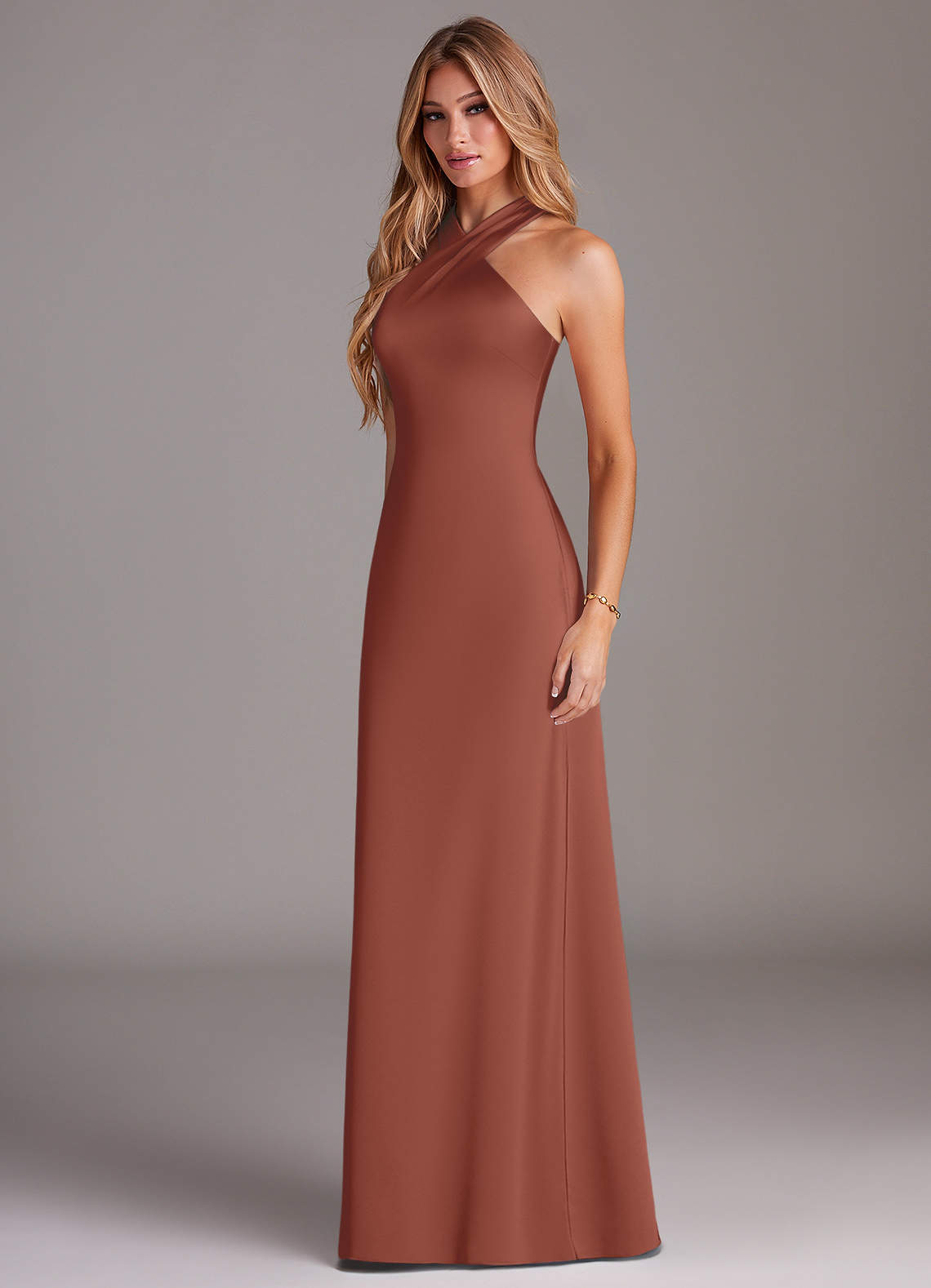 Azazie Doretta Bridesmaid Dresses Auburn Mermaid Pleated Stretch Satin Dress image3