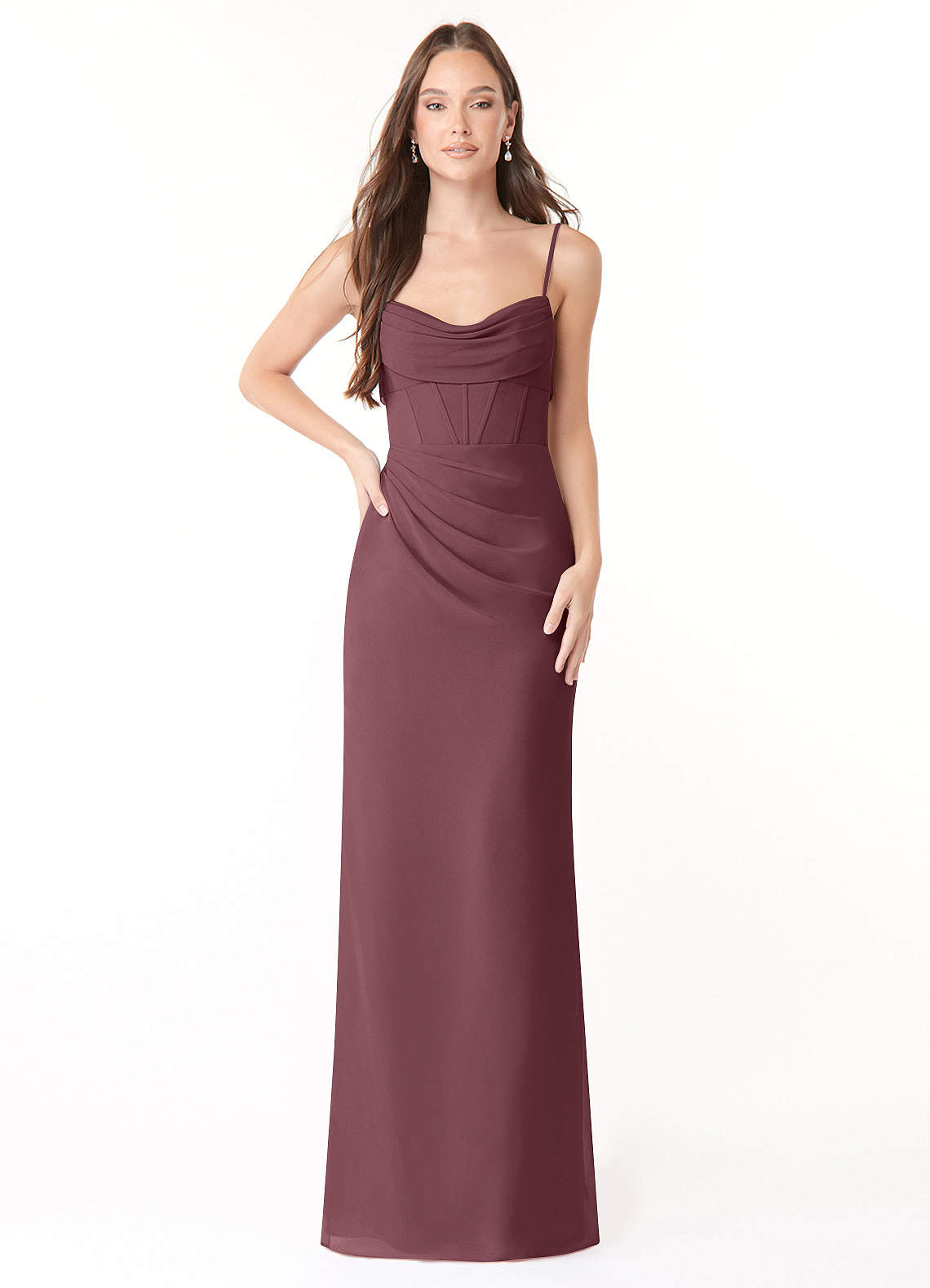 Azazie Mai Brautjungfernkleider Etui Plissee Chiffon Kleid Sangria image1