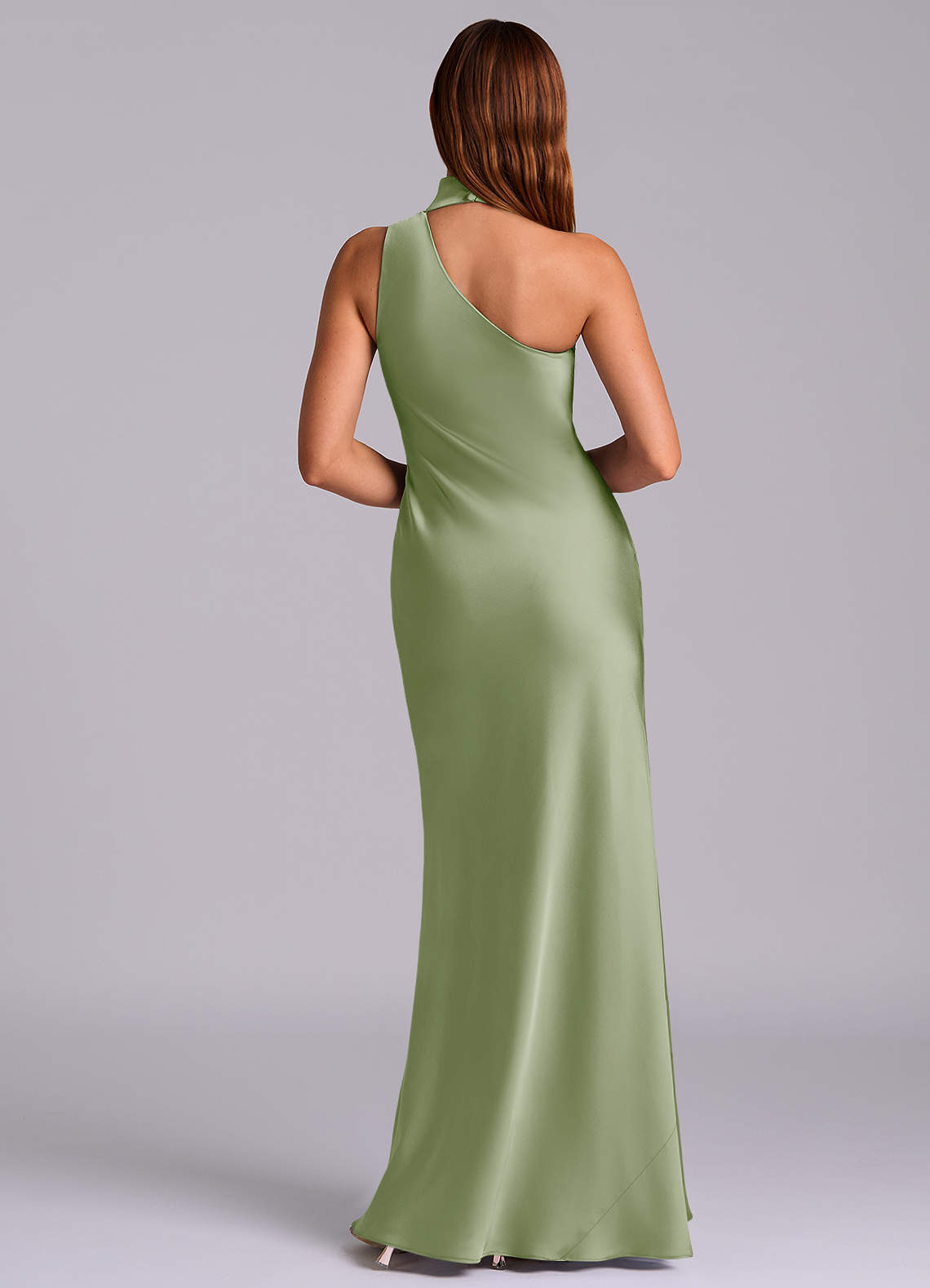 Azazie Seona Klänningar att prova hemma Klä av Sjöjungfru i Stretch Satin Ena axeln Dusty Sage image3
