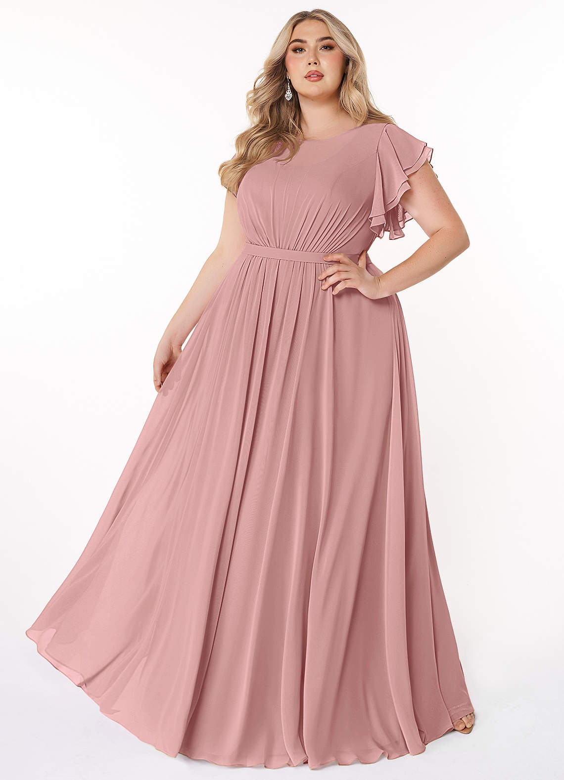 Azazie Daphne Modest Bridesmaid Dresses A-Line Ruffled Chiffon Floor-Length Dress image1