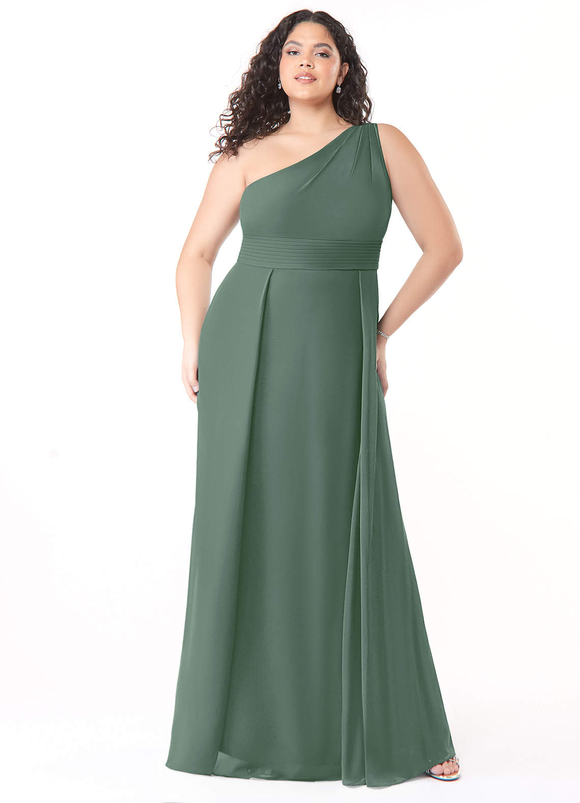 Azazie Dallas Bridesmaid Dresses Eucalyptus A-Line One Shoulder Chiffon Dress image1