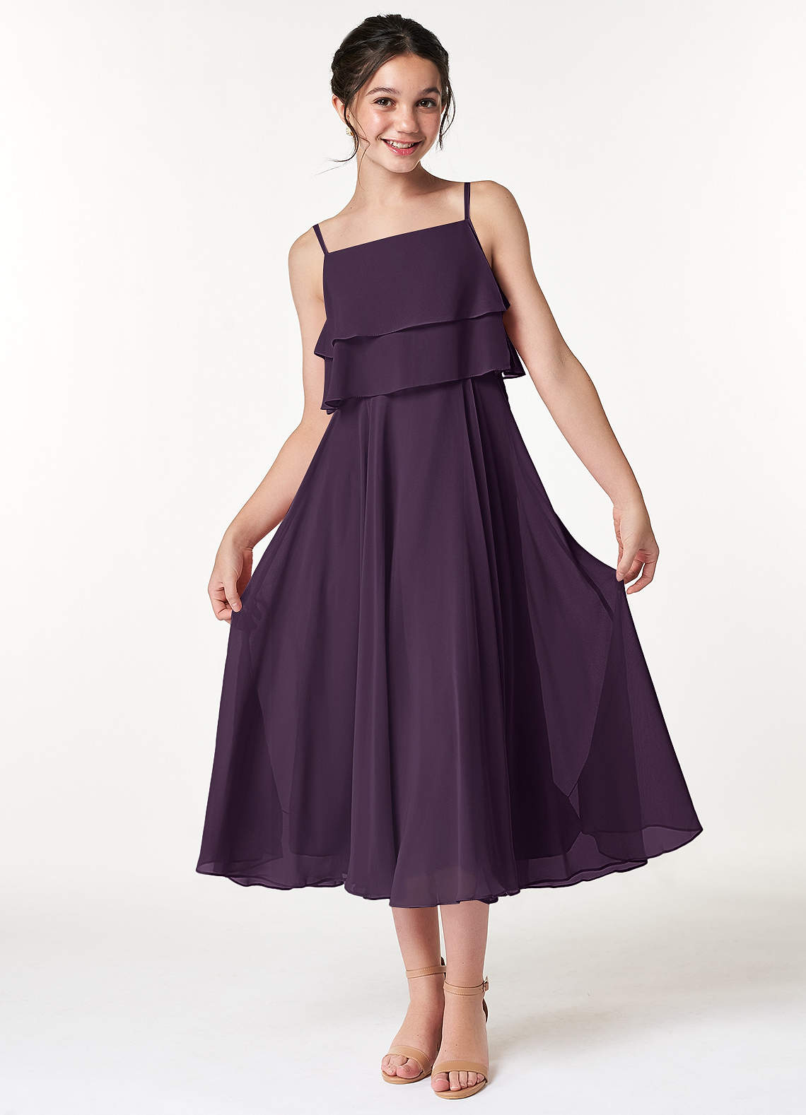 Azazie Ensley Junior Plum A-Line Pleated Chiffon Dress image1
