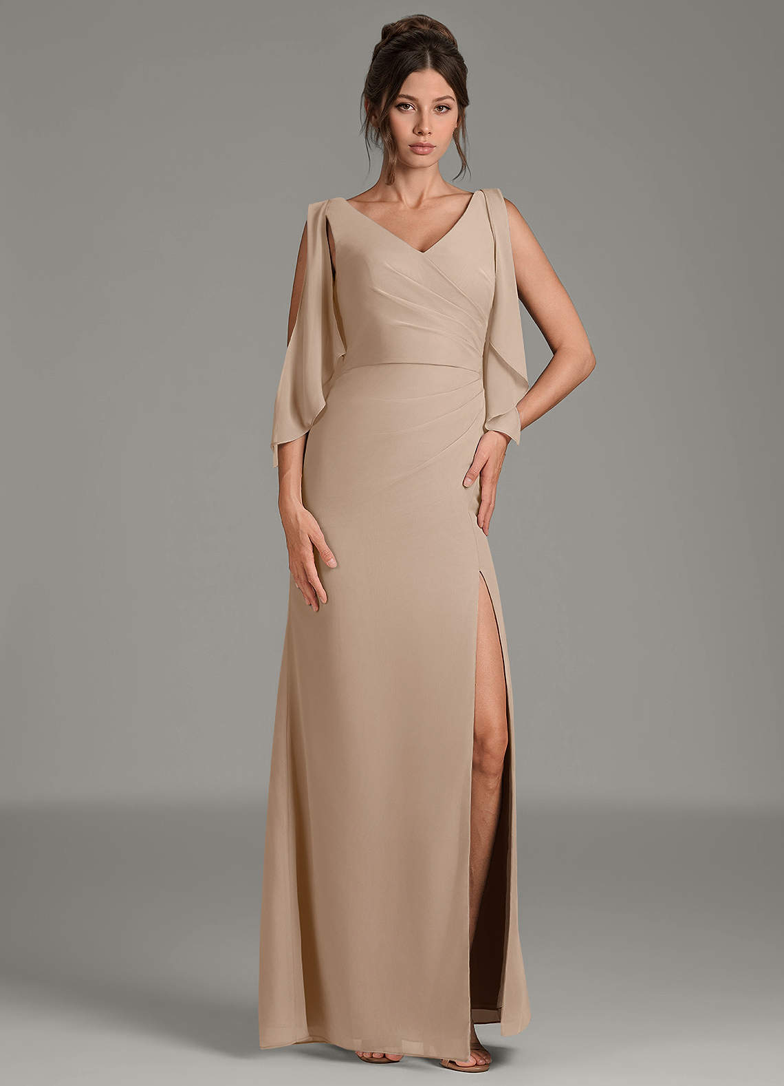 taupe chiffon bridesmaid dresses Azazie Kassandra
