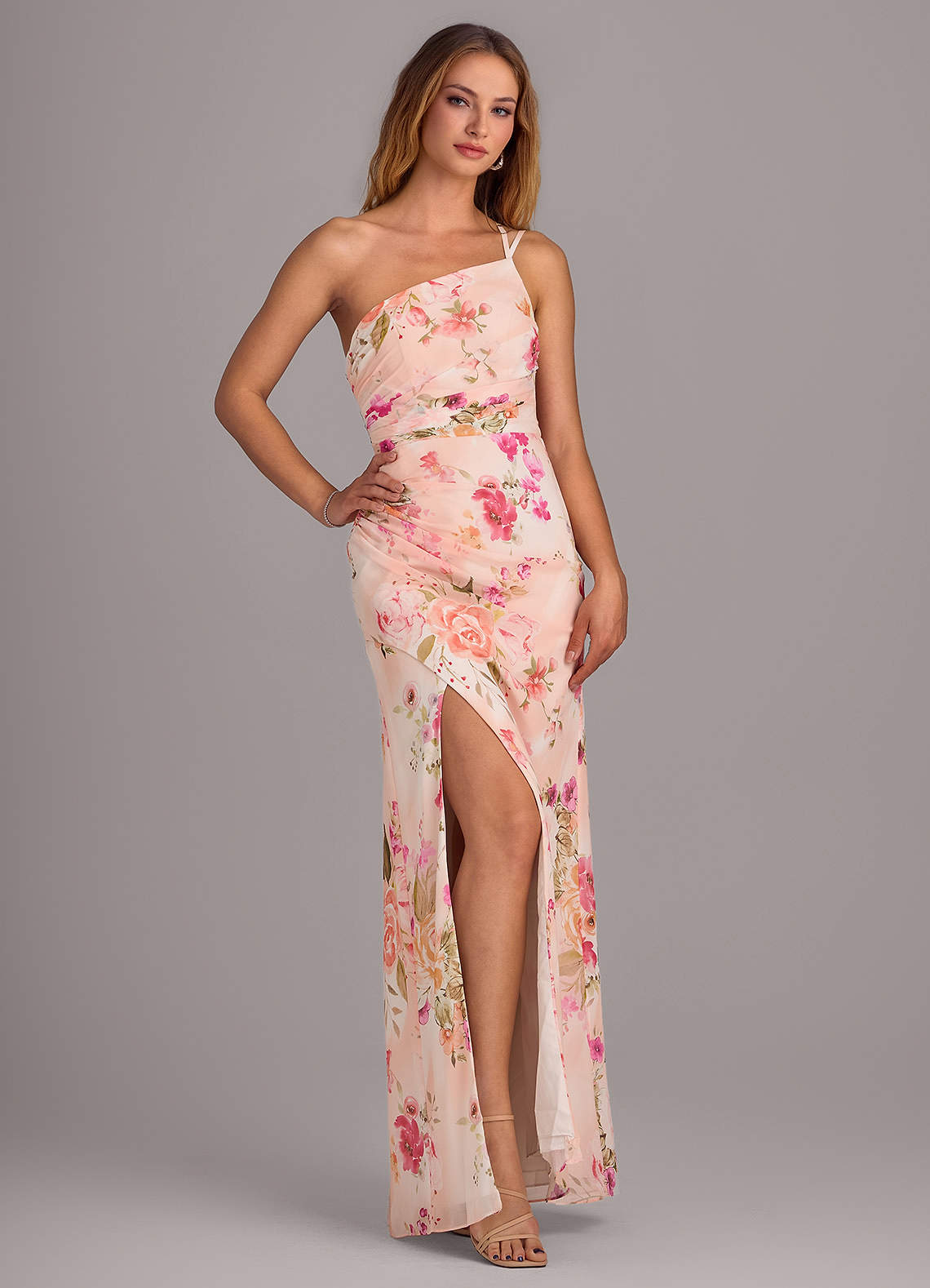 Azazie Eren Bridesmaid Dresses Abstract Bouquet Floral Sheath One Shoulder Chiffon Dress image3