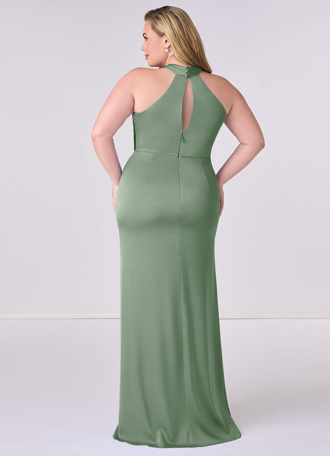 Barbie ♥ Azazie Bridesmaid Dresses Keyhole Halter Stretch Satin Sheath Dress image7