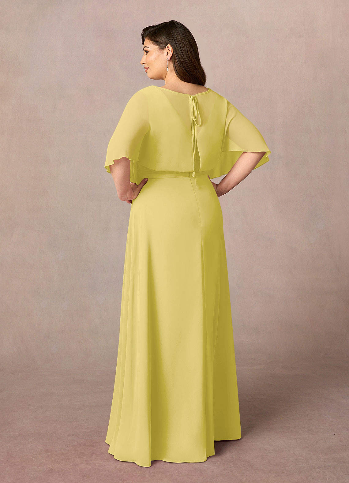 Azazie Oksana Mother of the Bride Dresses Canary A-Line V-Neck Pleated Chiffon Dress image3