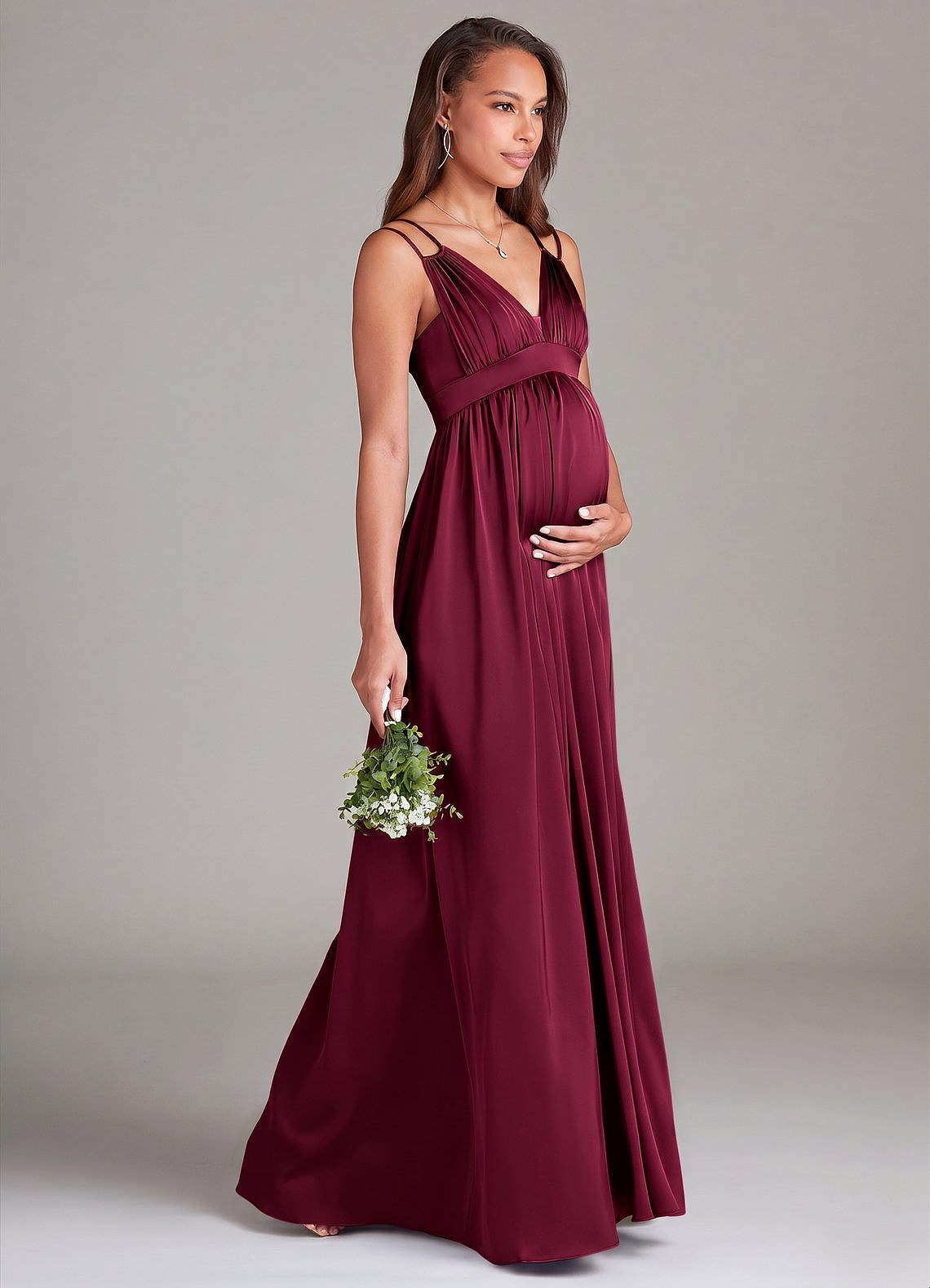 Azazie Emree Maternity Bridesmaid Dresses A-Line Stretch Satin Floor-Length Dress with Pockets image3