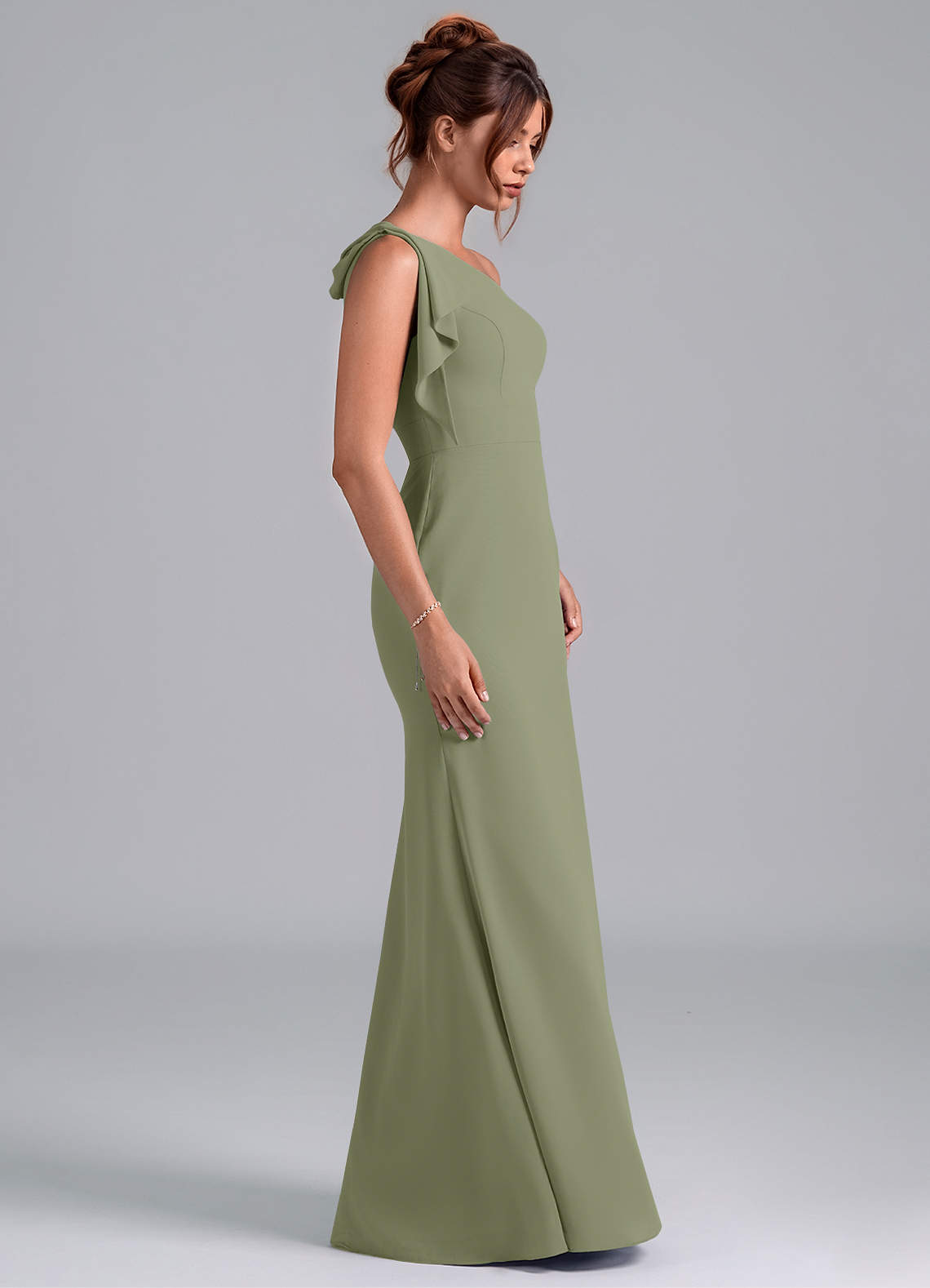 Azazie Rinna Bridesmaid Dresses Pistachio Mermaid One Shoulder Chiffon Dress image4