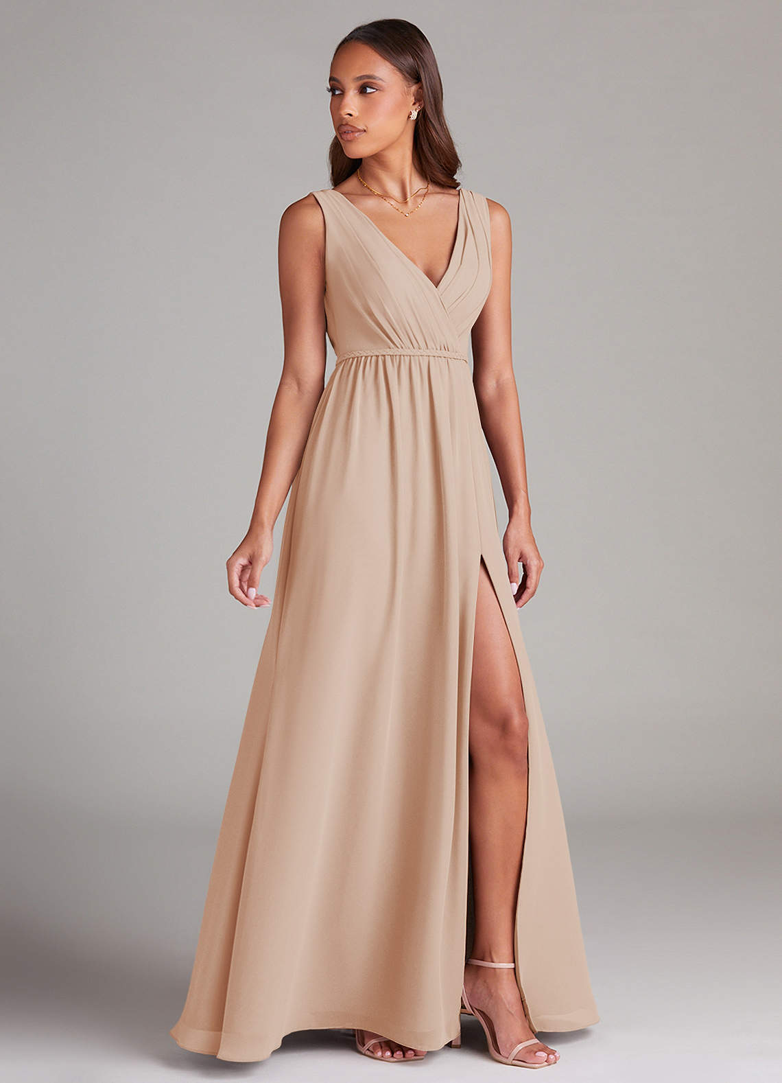 Azazie Tanicia Bridesmaid Dresses English Rose A-Line Pleated Chiffon Dress image2