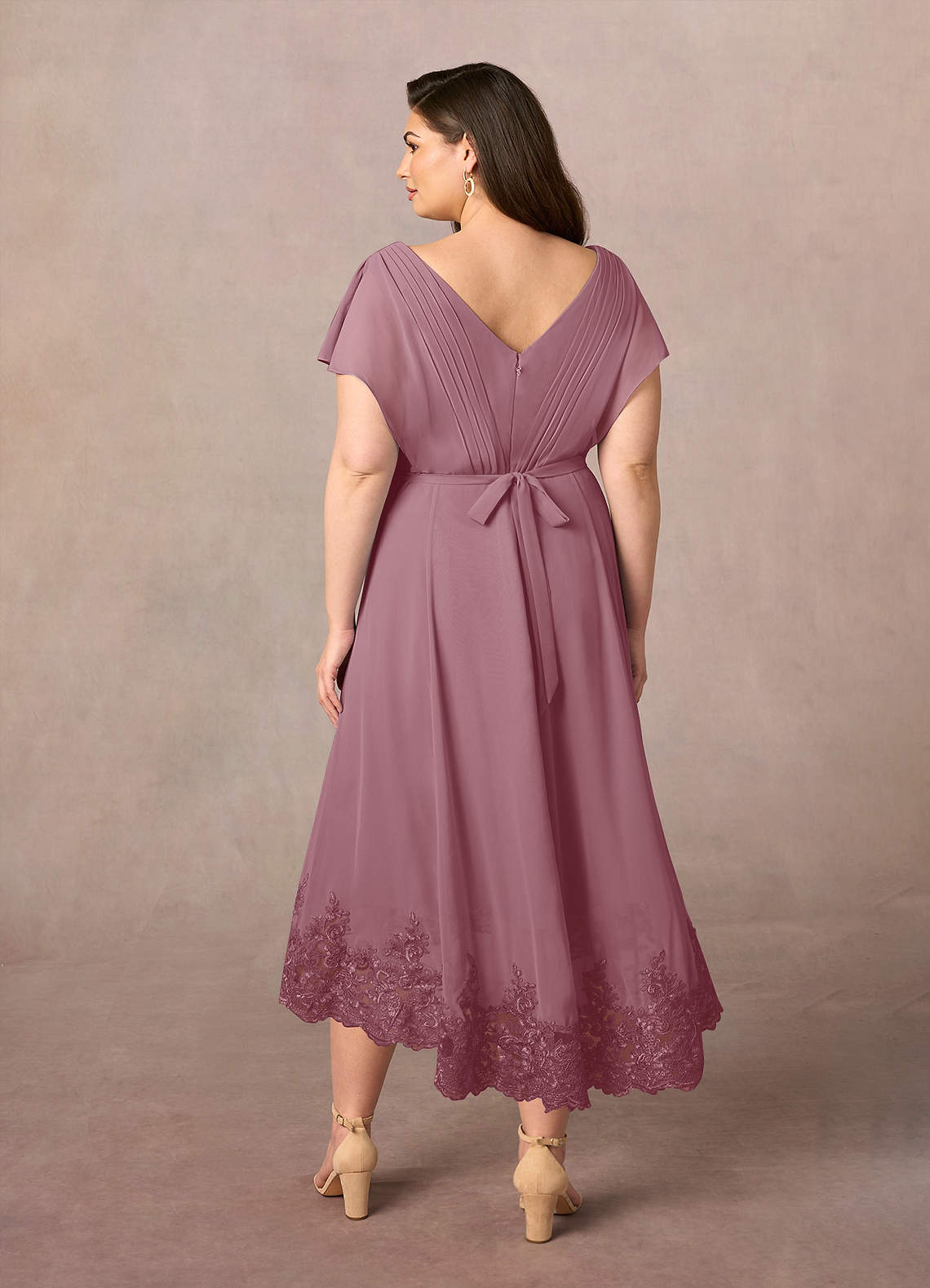 Azazie Palana Mother of the Bride Dresses Vintage Mauve A-Line Lace Chiffon Dress image8