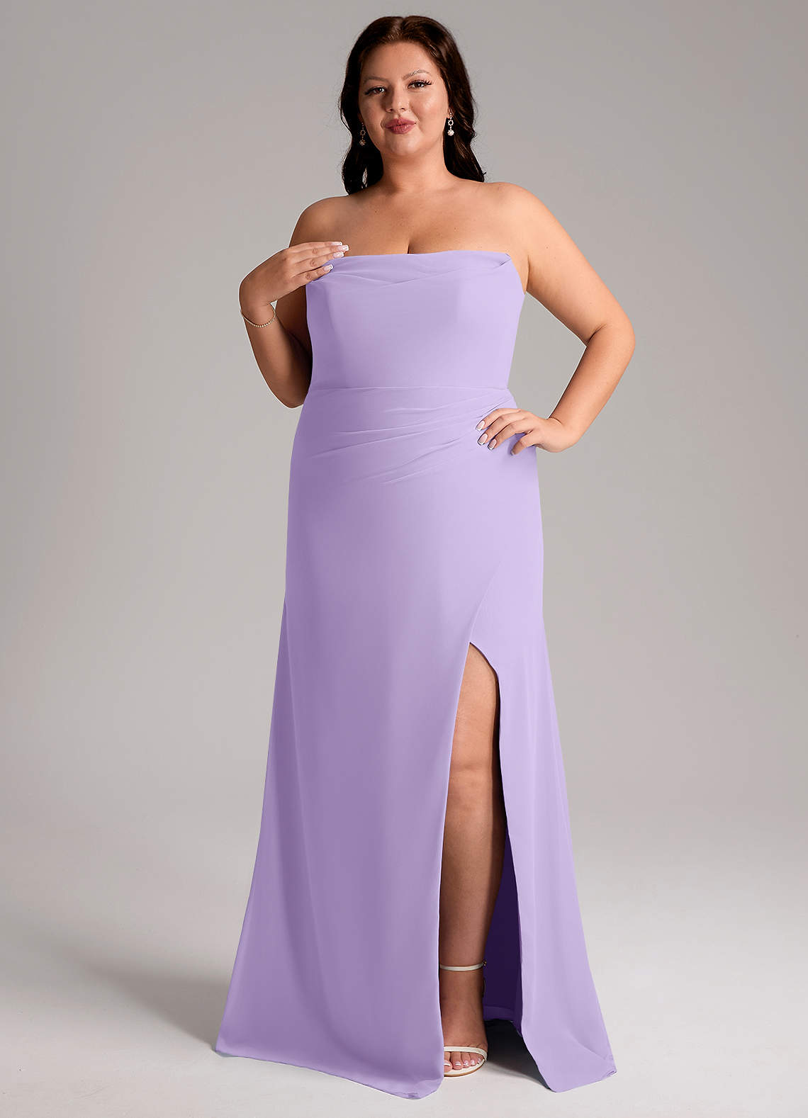Azazie Leonis Bridesmaid Dresses Lilac Sheath Strapless Chiffon Convertible Dress image11