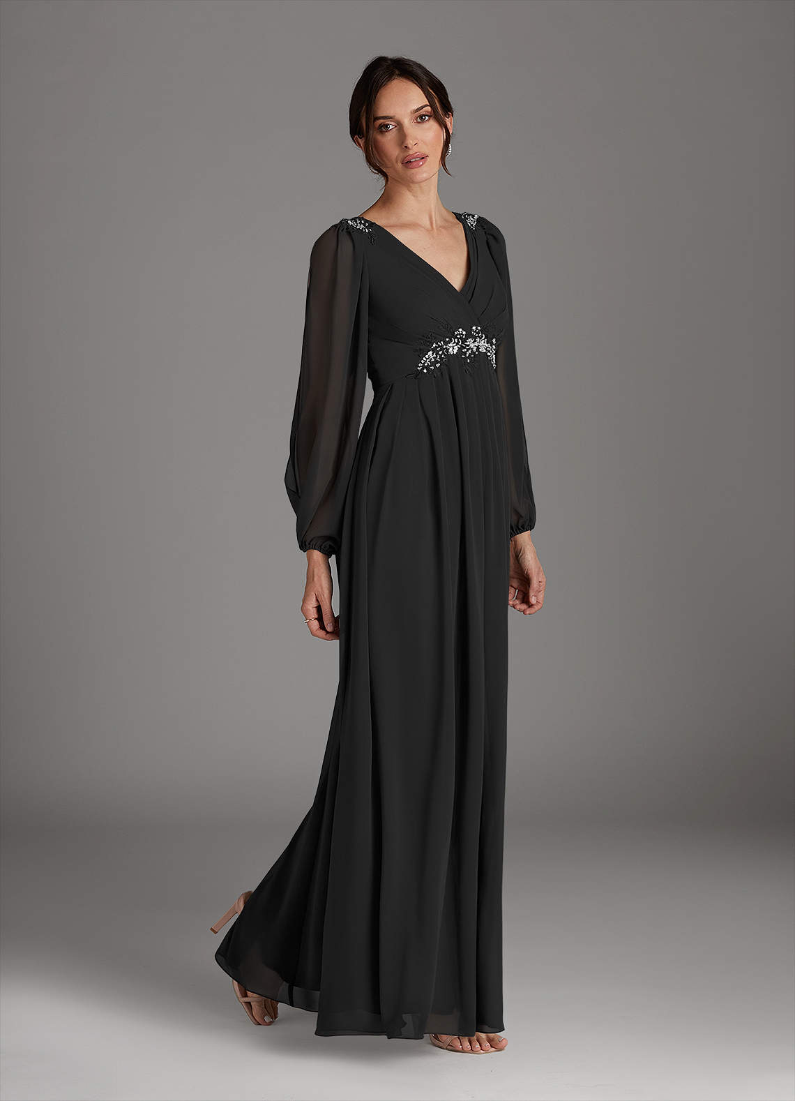Azazie Plus Size A-Line/Princess V-Neck Floor-Length Lace Mother of The Bride or Groom Dresses - Black