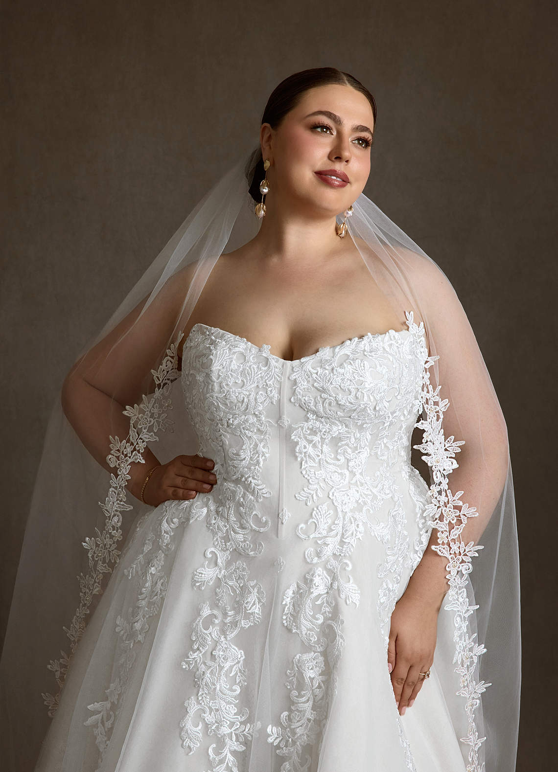 Azazie Sonnet Wedding Dresses Diamond White Ball-Gown Strapless Lace Dress image12