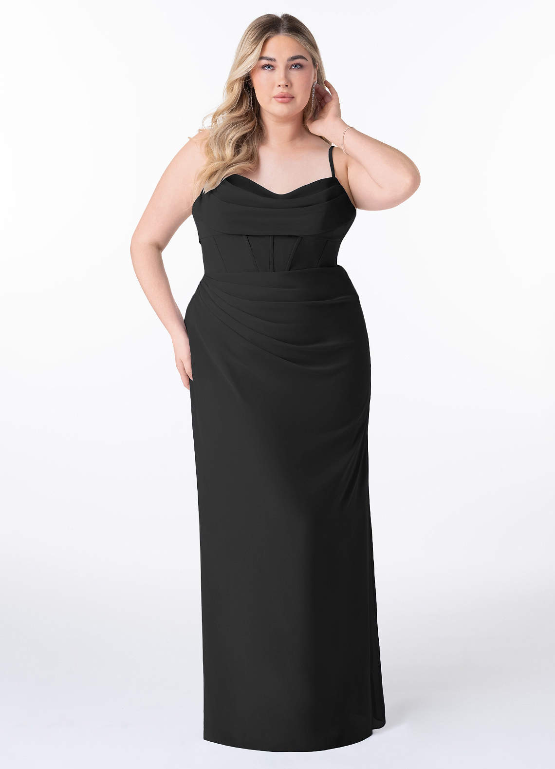 Azazie Mai Bridesmaid Dresses Black Sheath Pleated Chiffon Dress image6