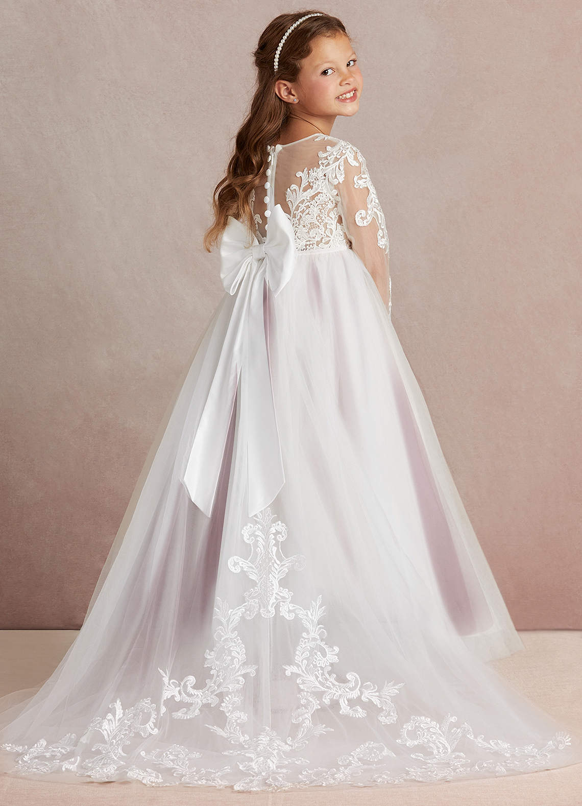 Azazie Elodie Flower Girl Dresses Ivory Sangria Ball-Gown Lace Dress image1