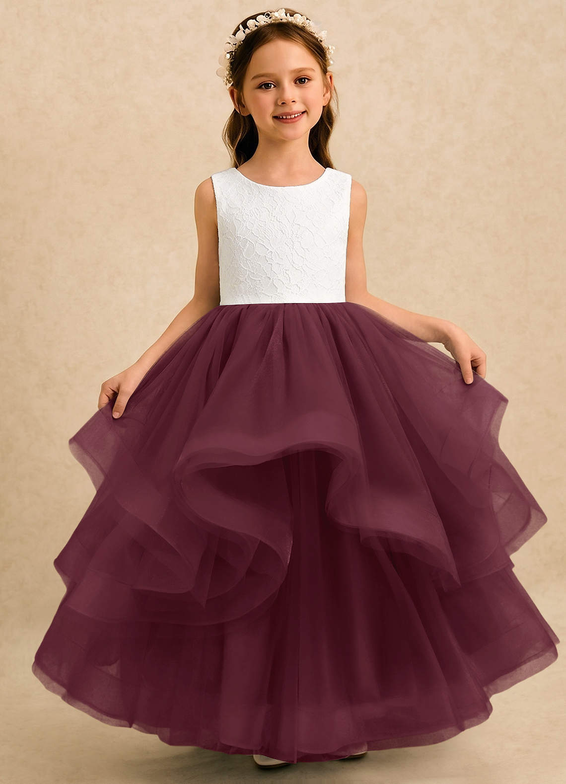 formal dresses madison Azazie Ball-Gown Scoop Neck Ankle-Length Tulle Flower Girl elegant modest prom dresses