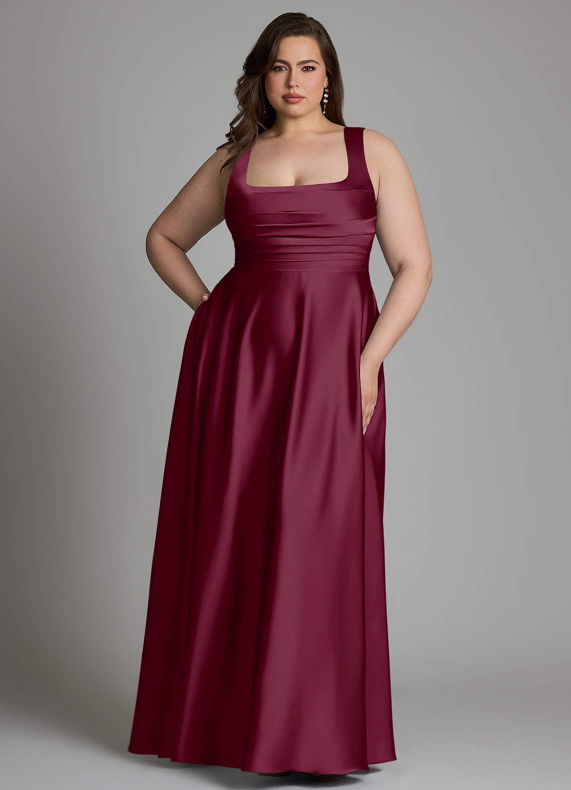 Azazie Azaria Bridesmaid Dresses Mulberry A-Line Corset Stretch Satin Dress image6