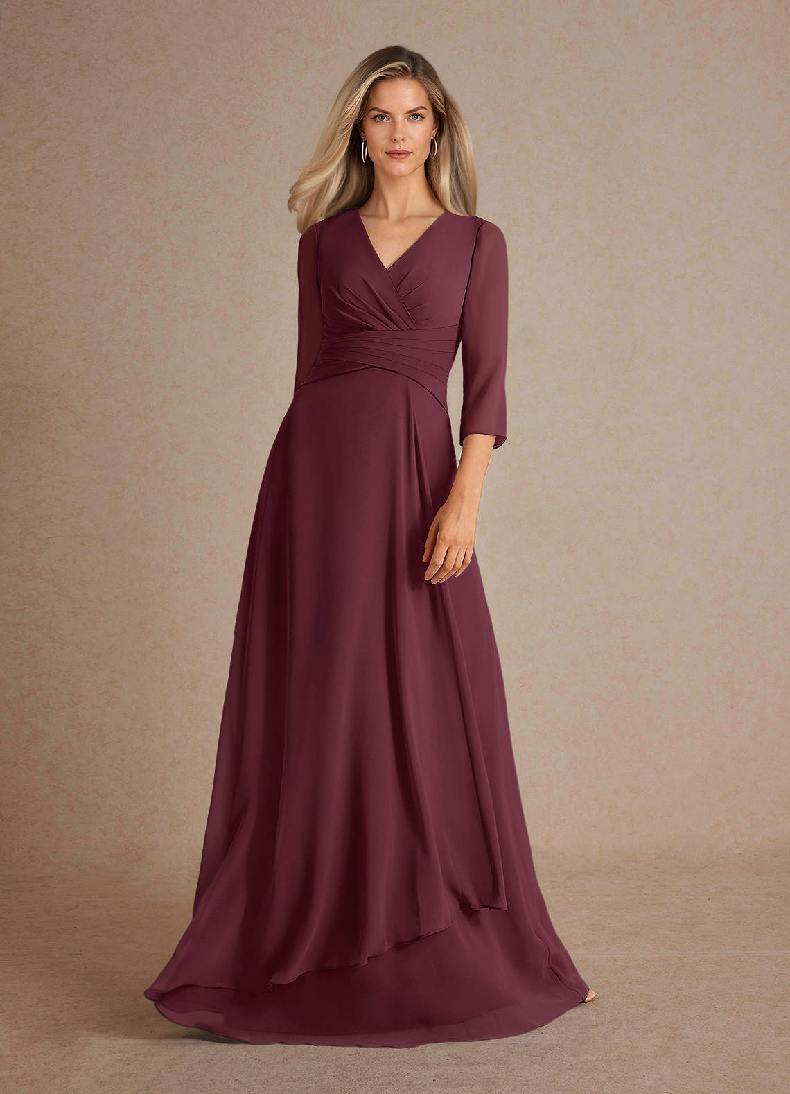 Azazie Mayfield Abiti per la Madre della Sposa Abito A-Line in Chiffon Plissettato Cabernet image4