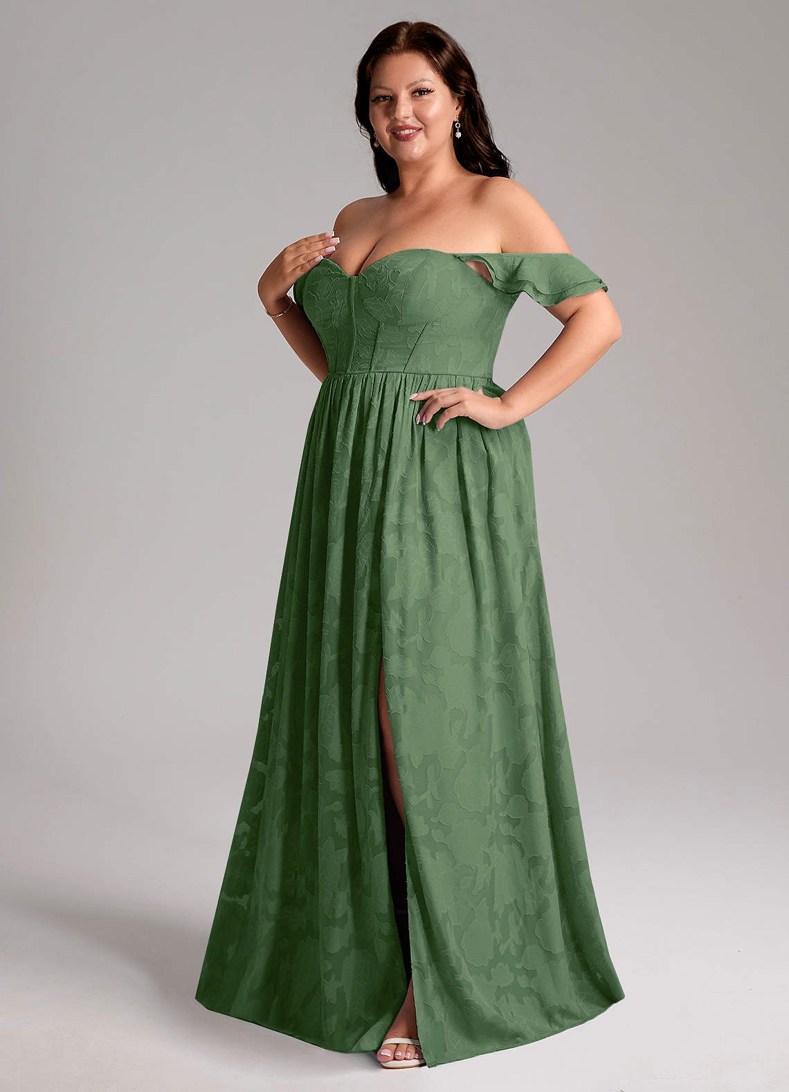 Azazie Denisse Bridesmaid Dresses Eucalyptus A-Line Ruched Floral Burnout Dress image10