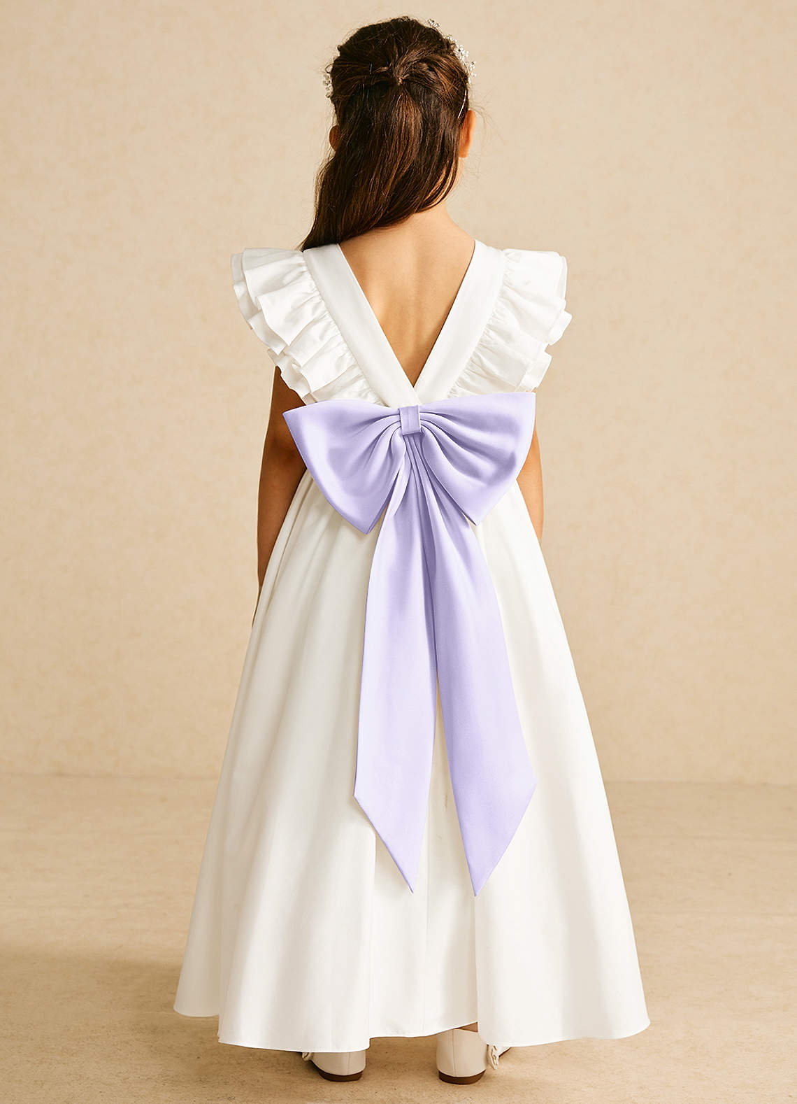 Azazie Aero Flower Girl Dresses Ivory Lilac A-Line Pleated Cotton Dress image1
