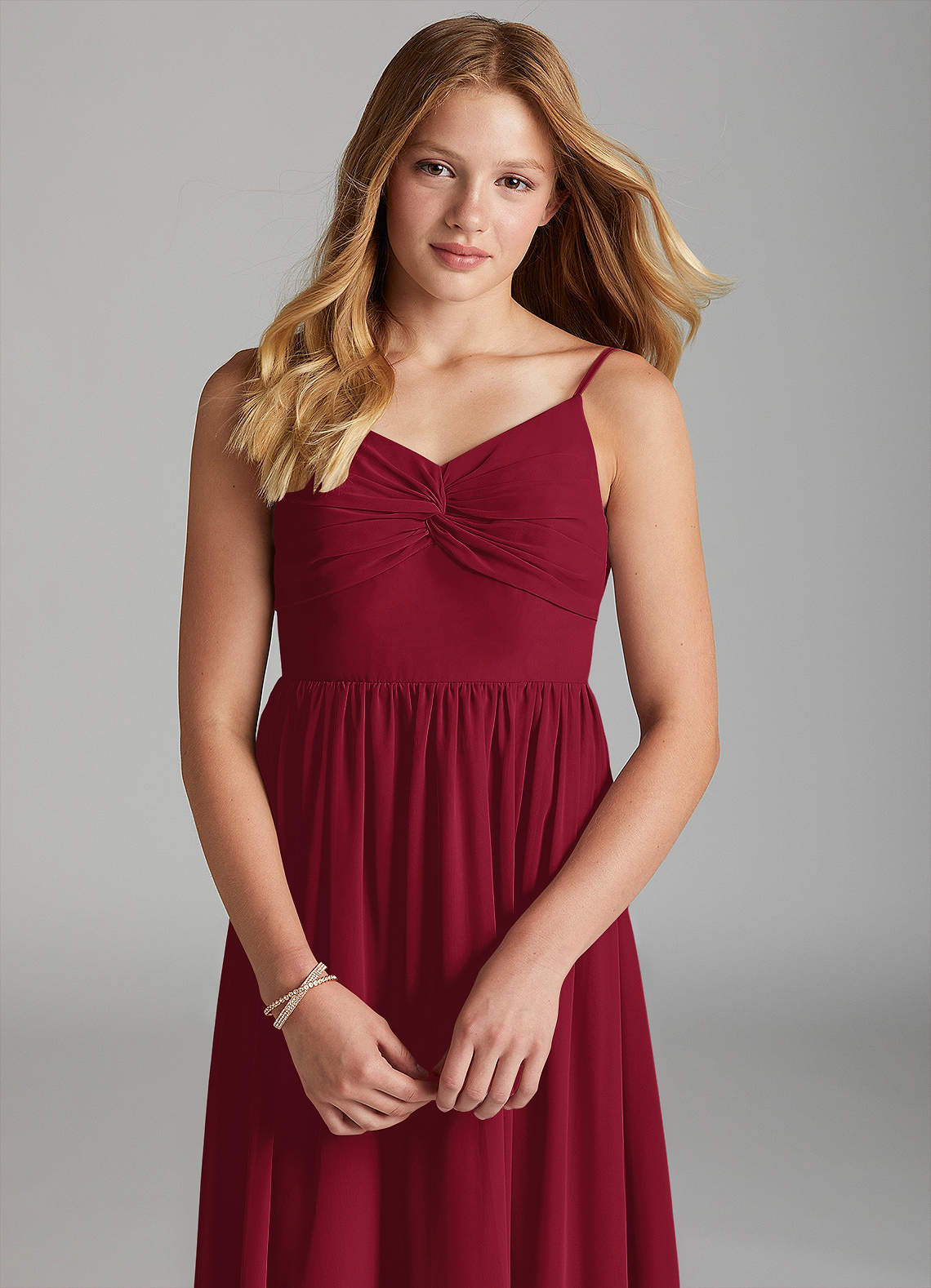 Azazie Zeya Junior Burgundy A-Line Chiffon Dress image5