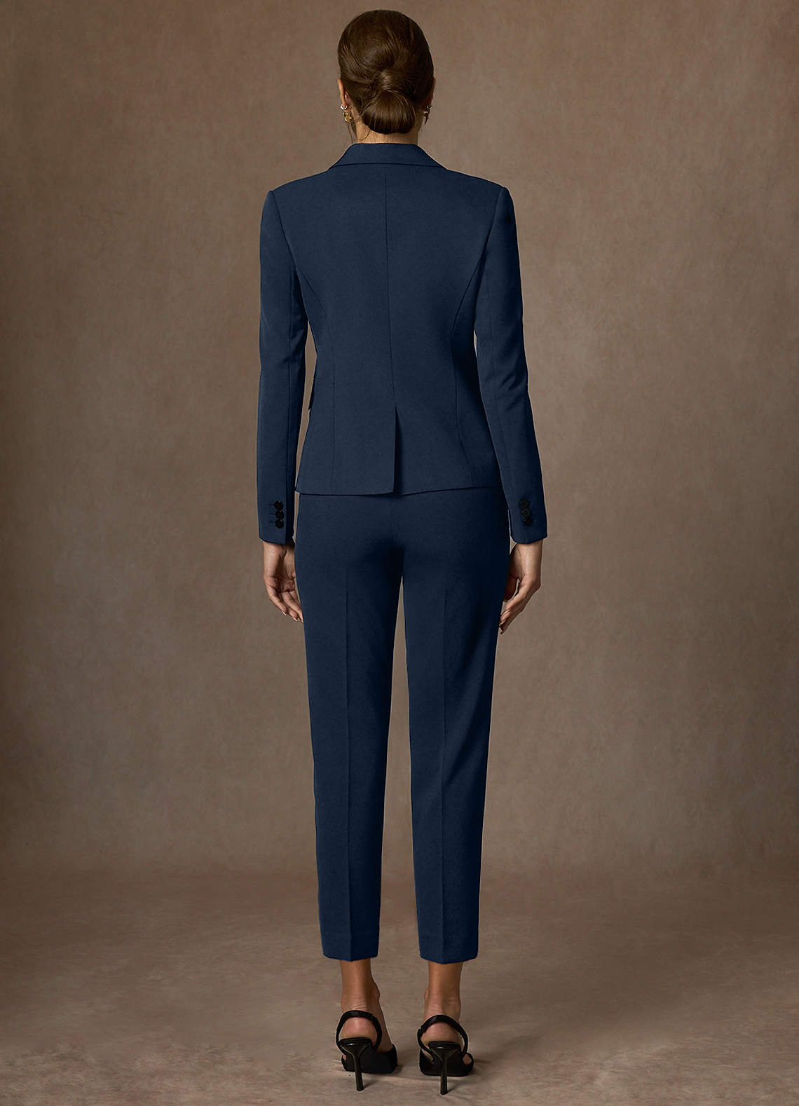 front Whitney Dark Navy Structured Stretch Cropped Dress Pants