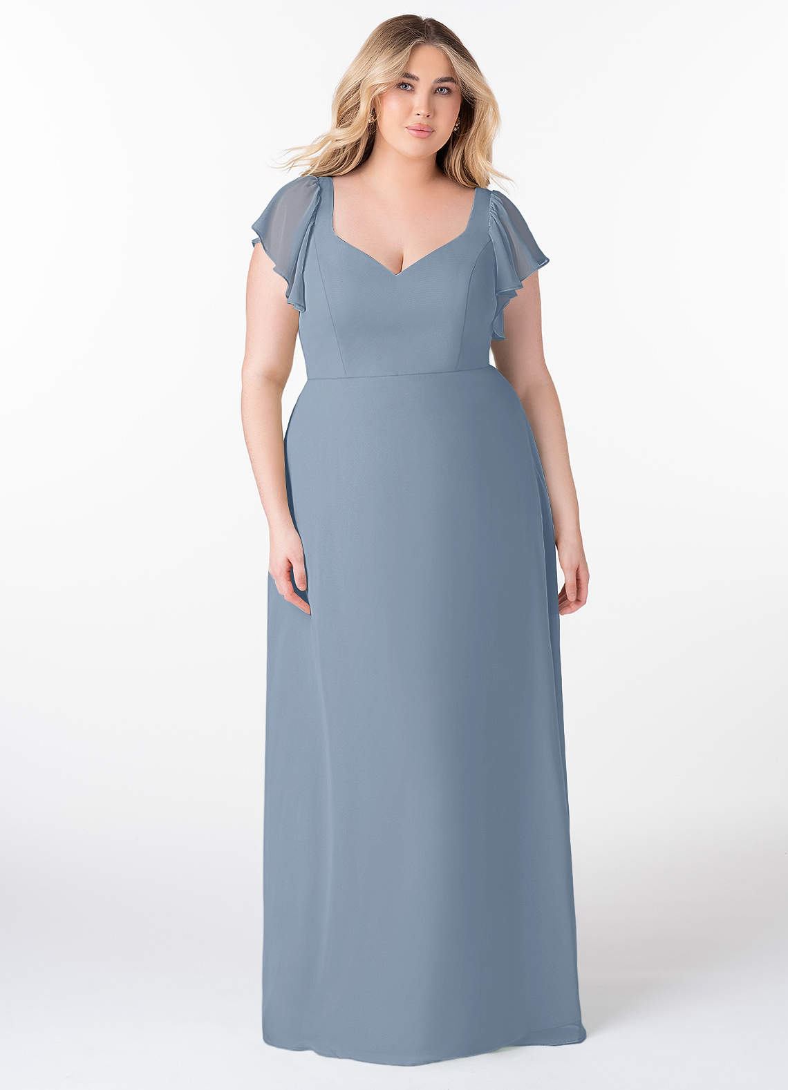 Azazie Syenna Bridesmaid Dresses Dusty Blue A-Line Ruched Chiffon Dress image5