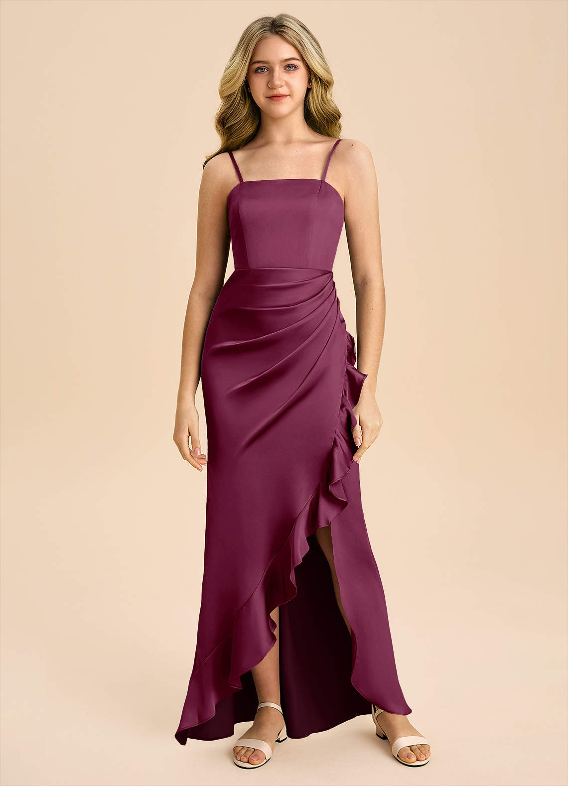 Azazie Buzzy Junior Vestido de Mora de Satén Elástico de Corte Recto con Plisado image2