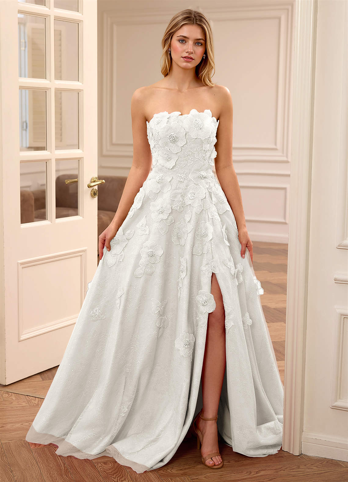 Adelaide White Floral A-line Rhinestone Embroidery Sweetheart Neckline Prom  Dress