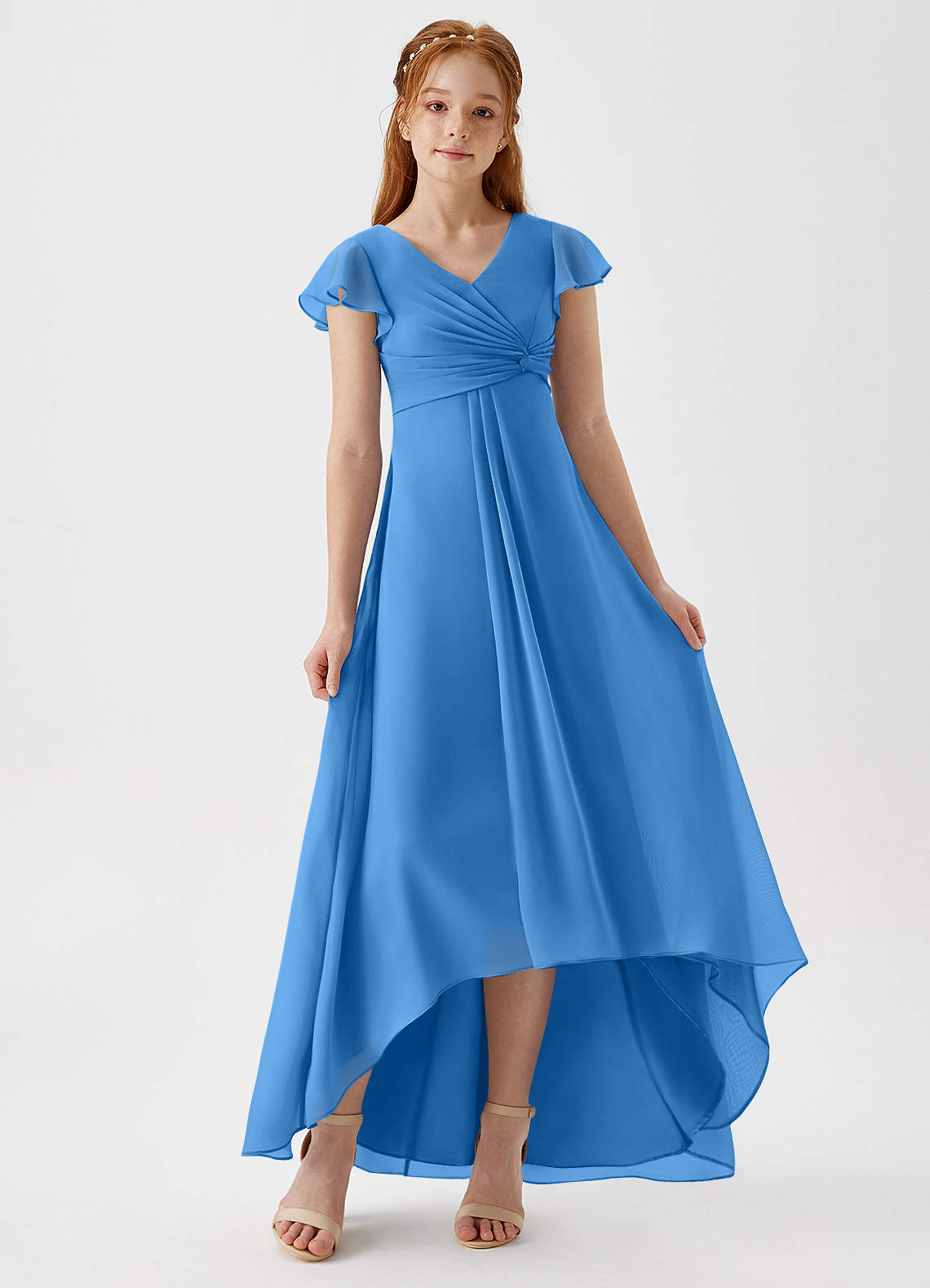 Azazie Breanne Junior Blue Jay A-Line Chiffon Dress image1